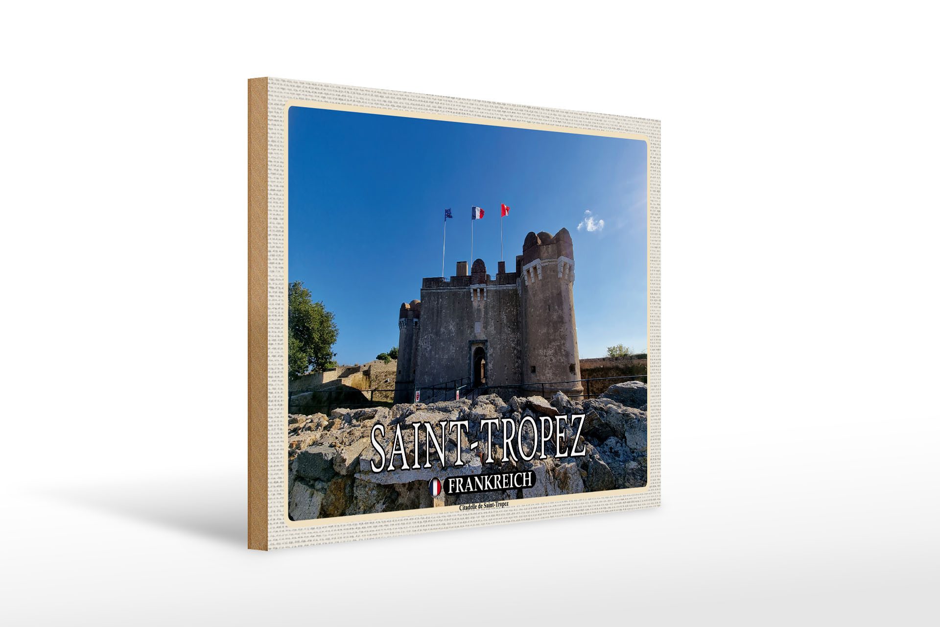 Femer GmbH Holzbild Reise 40x30cm Saint-Tropez Frankreich Citadelle, (1 St), Glatte Holzfaserplatte (MDF), vorn beschichtet