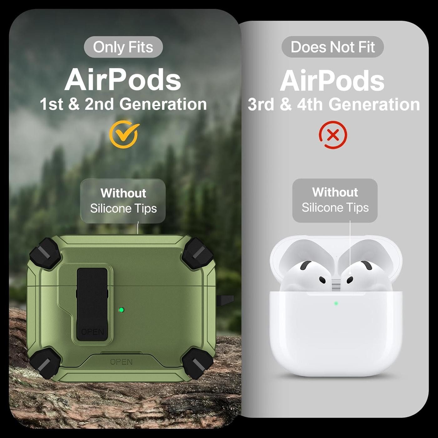 CoolGadget Kopfhörer-Schutzhülle Defender Hülle für Apple AirPods 1 / 2 magnetisch mit Karabiner, 360° Full-Body Case Schutzhülle Handy Standfunktion magnetisch ladbar