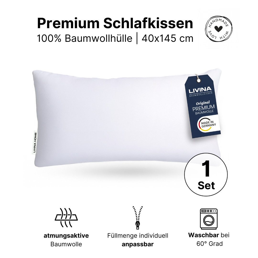 LIVINA HOME Seitenschläferkissen Schlafkissen in Hotelqualität, Kopfkissen Seitenschläfer, 40x145cm, Seitenschläferkissen orthopaedisch, Reißverschluss, Made in Germany