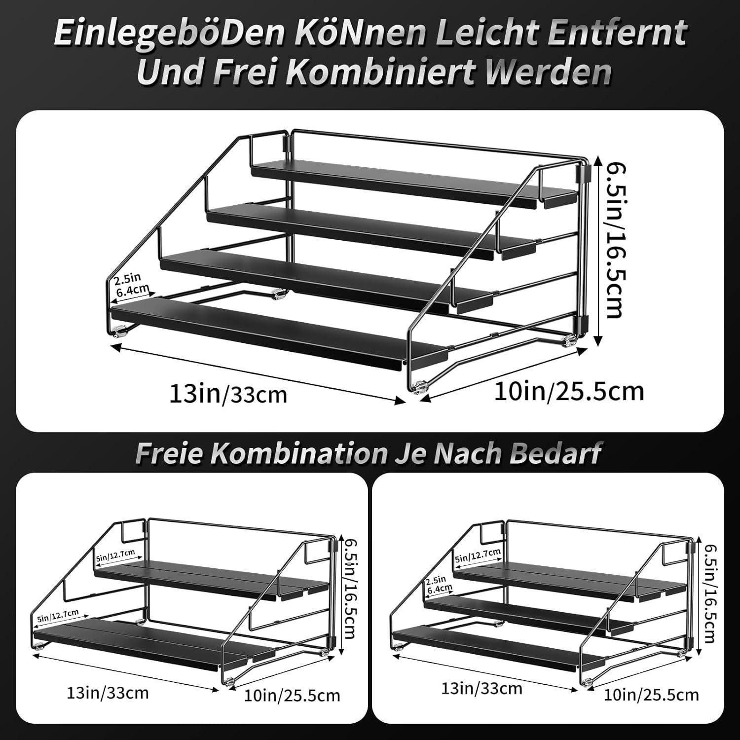 MAYZOLOP Gewürzregal 4 Etagen Gewürzregal Stehend Schwarz Einstellbar ohne Bohren