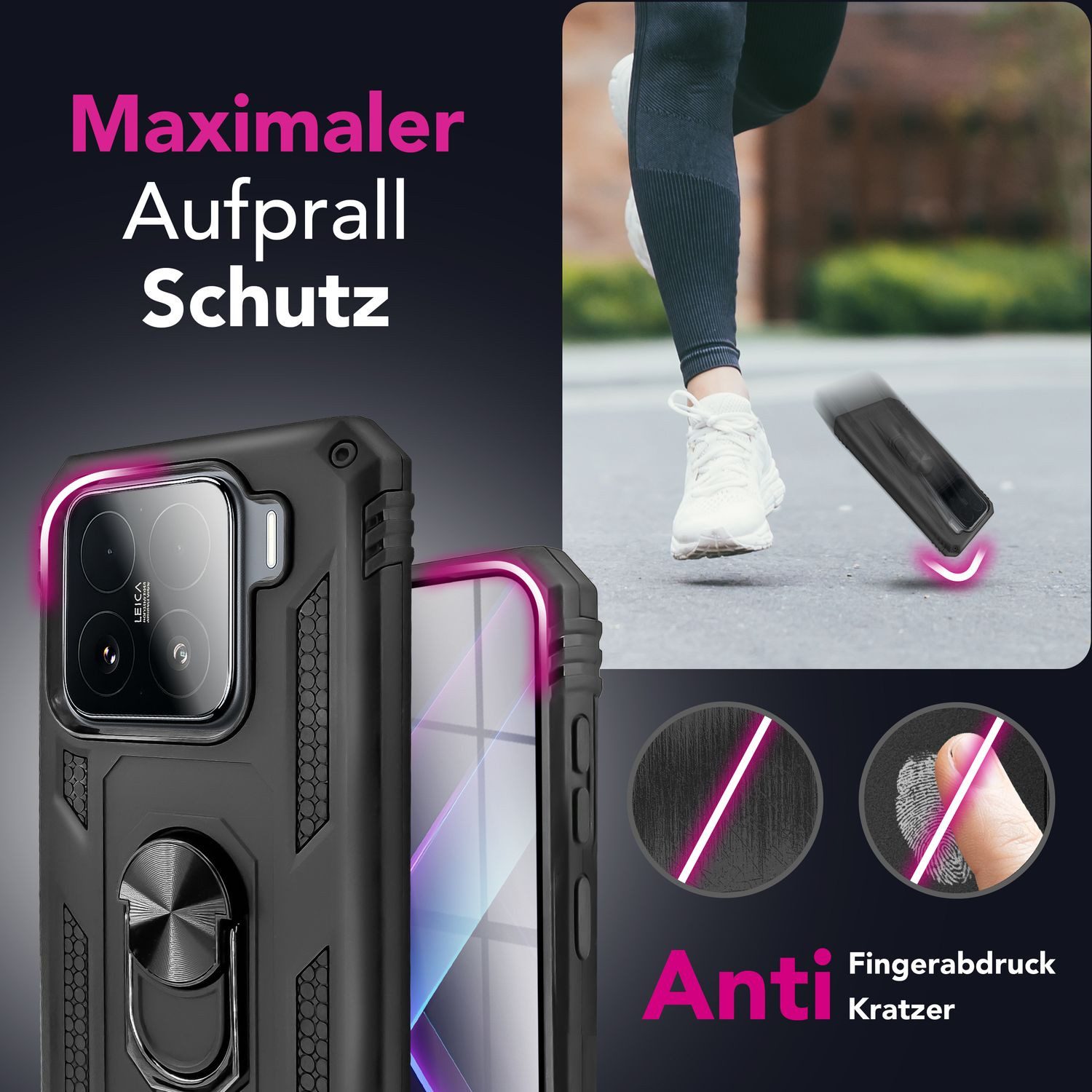 Nalia Smartphone-Hülle Xiaomi 15 16,2 cm (6,36 Zoll), Hülle mit Ring / Militär Stil / Extrem Robust / Stand / Outdoor Schutz