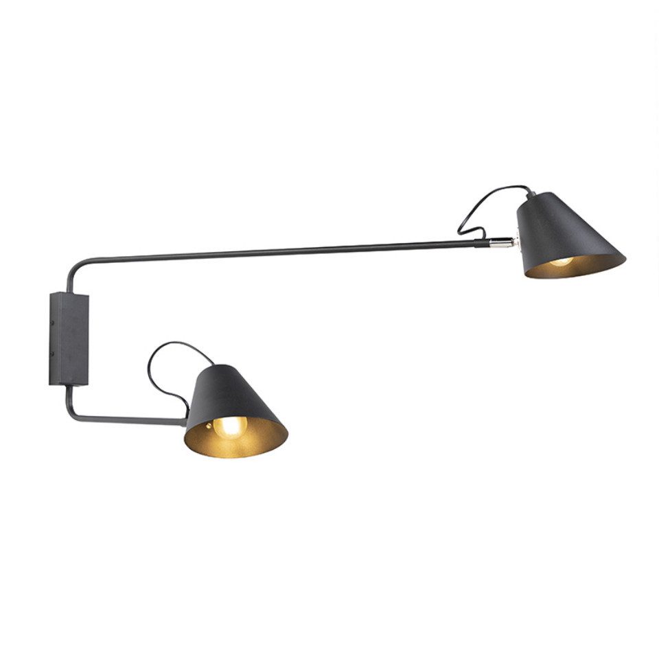 Qazqa Wandleuchte Lune wl, LED wechselbar, E27, Schwarz, Retro, Stahl, 2-fl günstig online kaufen