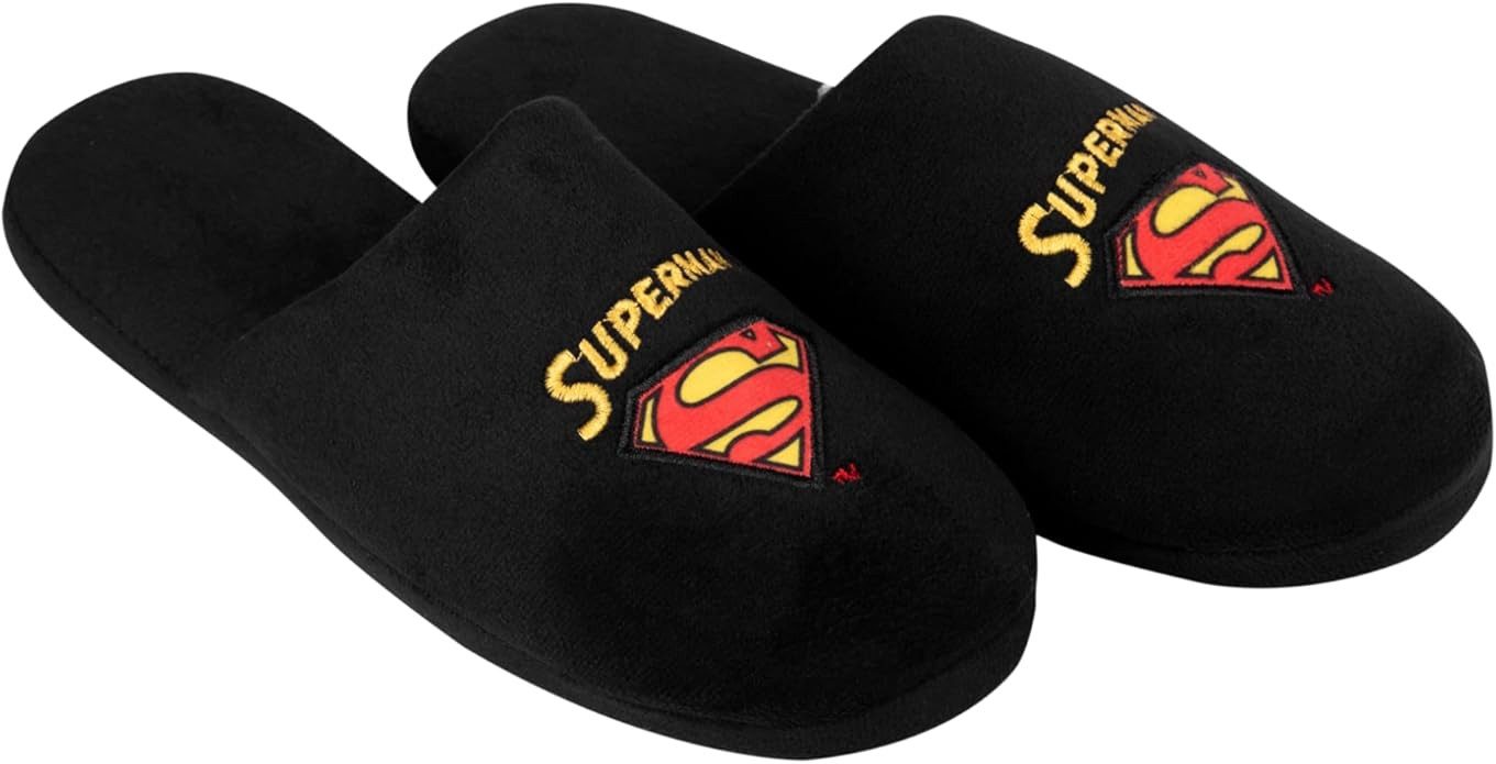 United Labels® Superman Hausschuhe für Herren Puschen Slipper Pantoffeln Schwarz Hausschuh