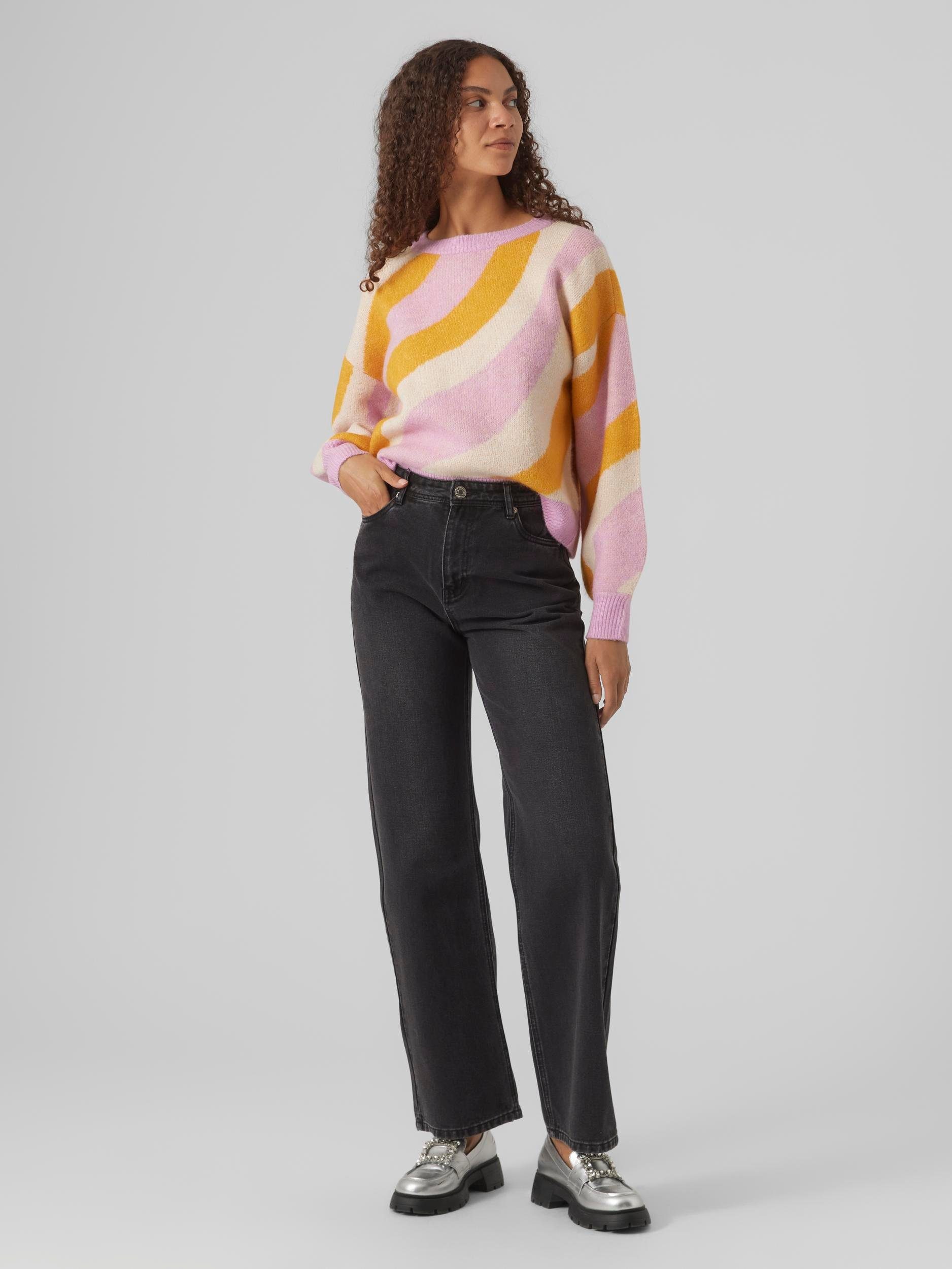 Vero GA VMLENA BOO AND GOLD O-NECK Moda PULLOVER FUSION Stripes:W. Lavender BIRCH Strickpullover LS Pastel