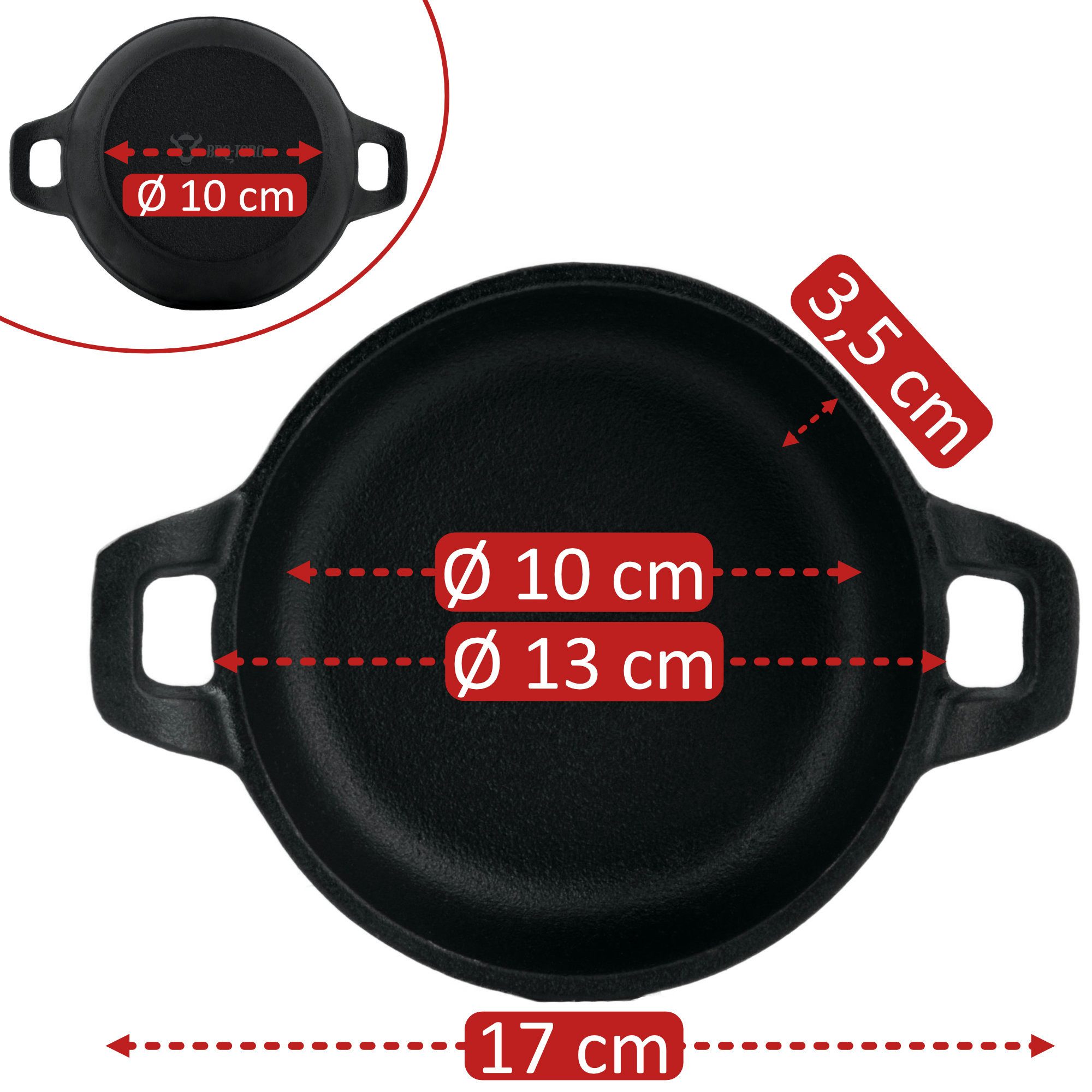 BBQ-Toro Grillpfanne Gusseisen Grillpfännchen (6-er Set), Ø 13 cm, Bereits eingebrannt, Gusseisen