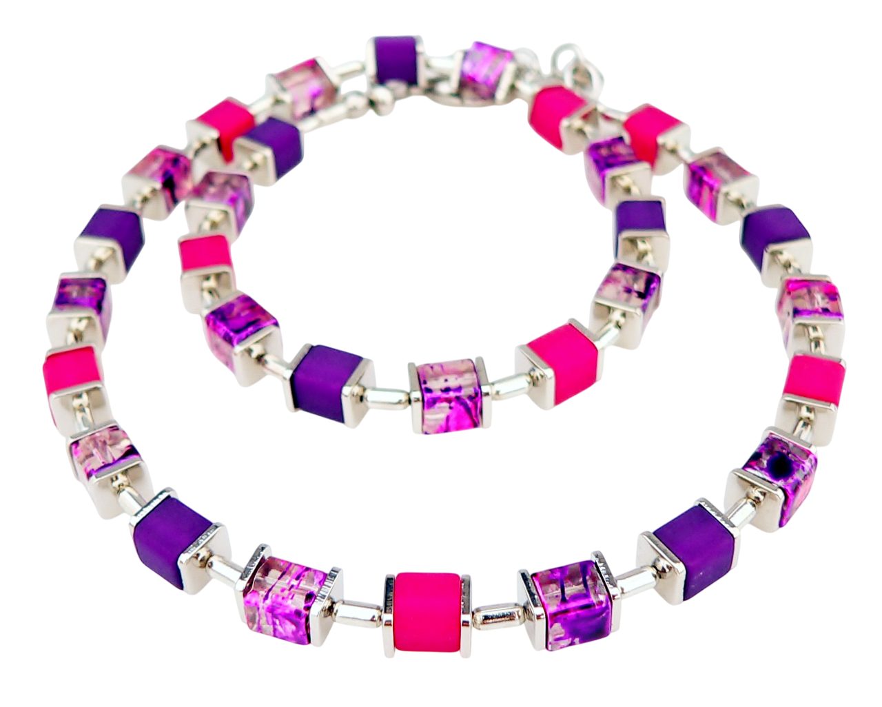 traumschmuck Kette ohne Anhänger 068h Halskette Glas silber marmoriert Polaris pink lila, handgefertigt, Made in Germany