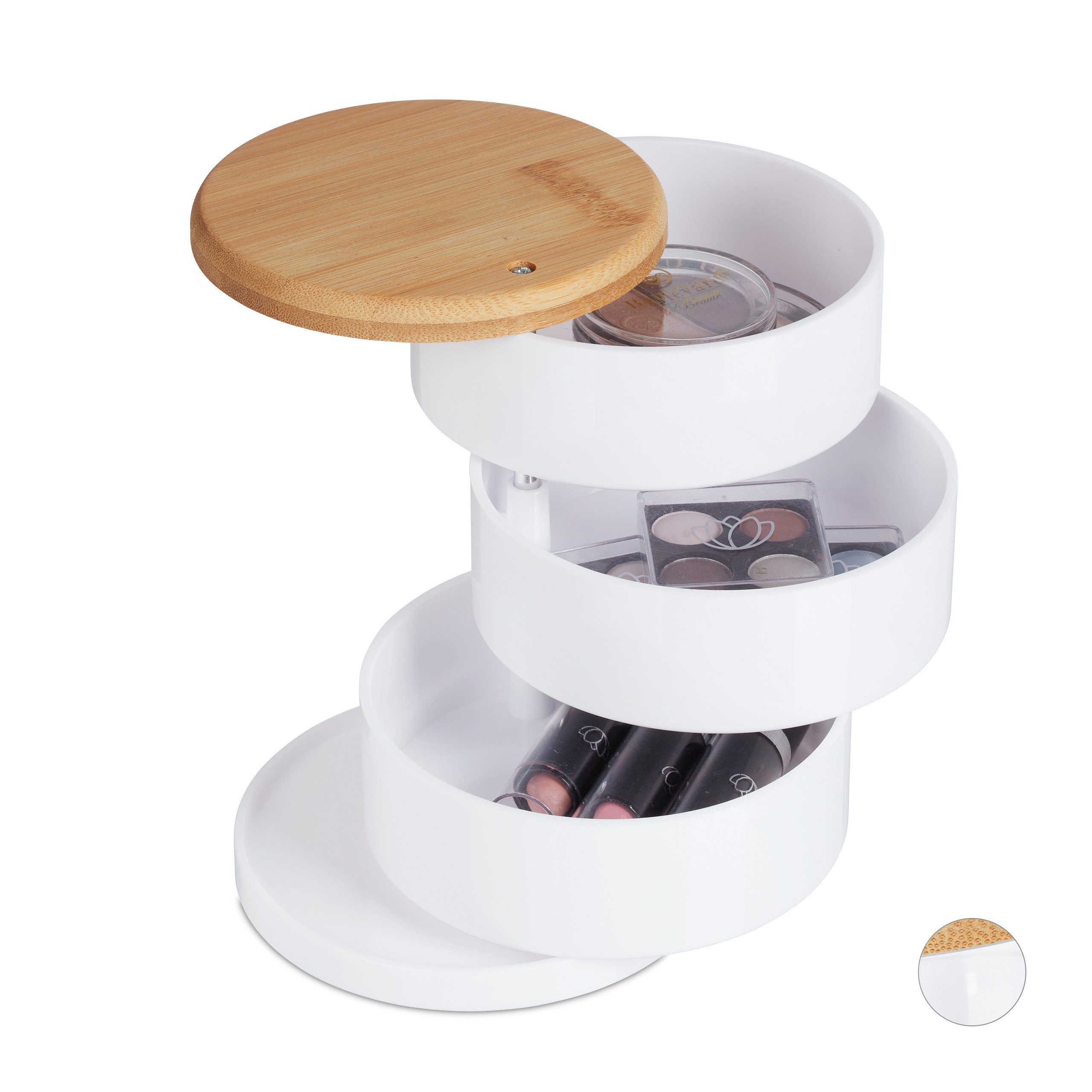 relaxdays Make-Up Organizer mit 3 Fäch, weiß