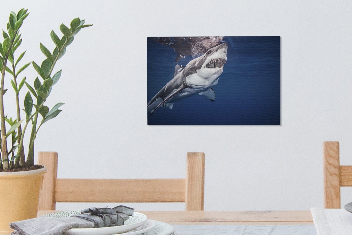 (1 Leinwandbild Hai, Wanddeko, Menschlicher Wandbild Aufhängefertig, 30x20 OneMillionCanvasses® cm St), Leinwandbilder,
