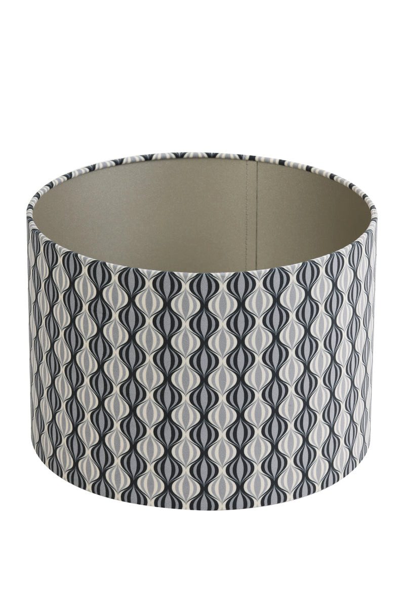 Dirk Davids Leuchten GmbH Lampenschirm Lampenschirm Zylinder Grau Schwarz Gemustert 35-35-30cm, Edler Chintz Stoff