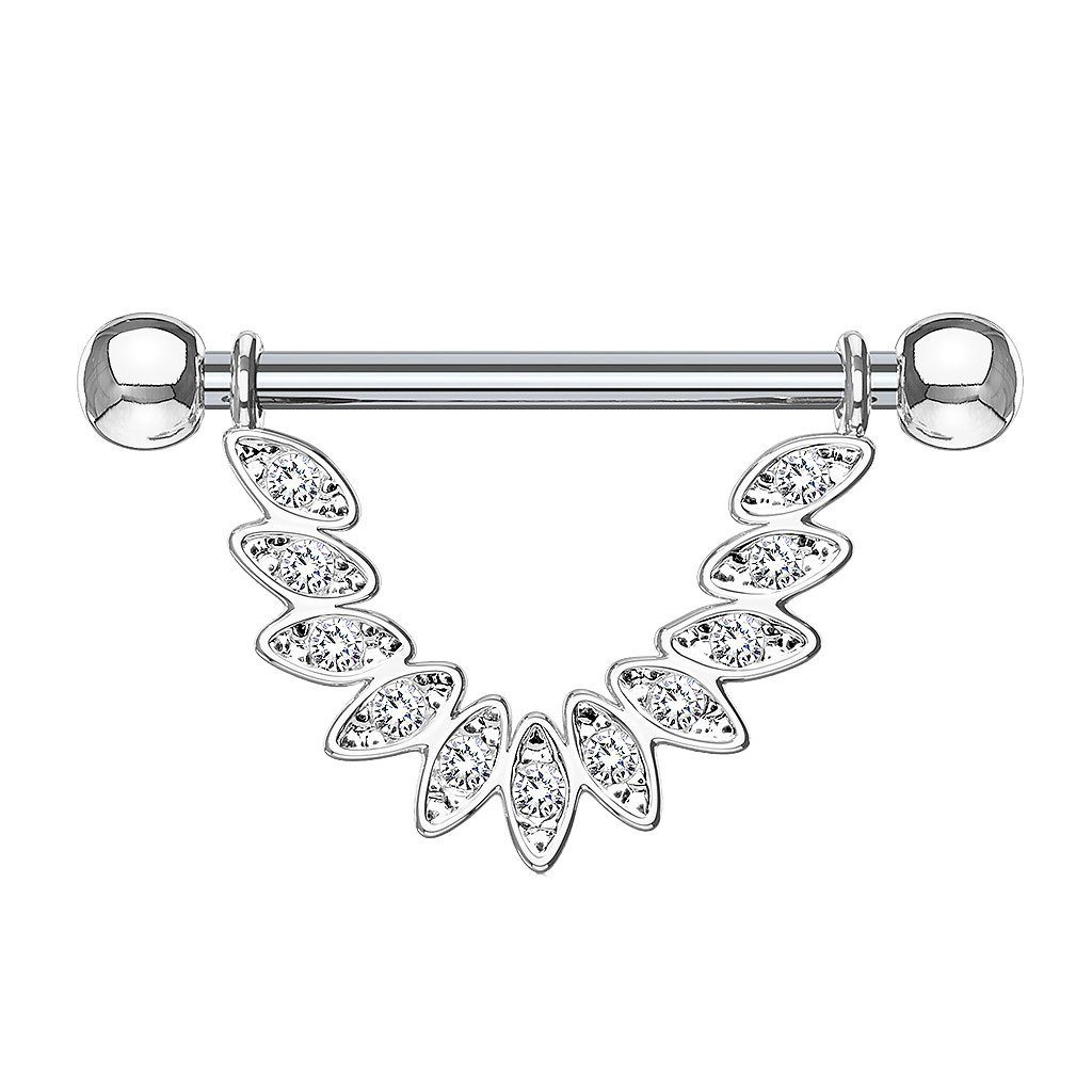 Taffstyle Intimpiercing Brustwarzenpiercing Intimpiercing mit Kristall, Intim Piercing Hantel Barbell Brust Anhänger filigran Feder Tribal Silber