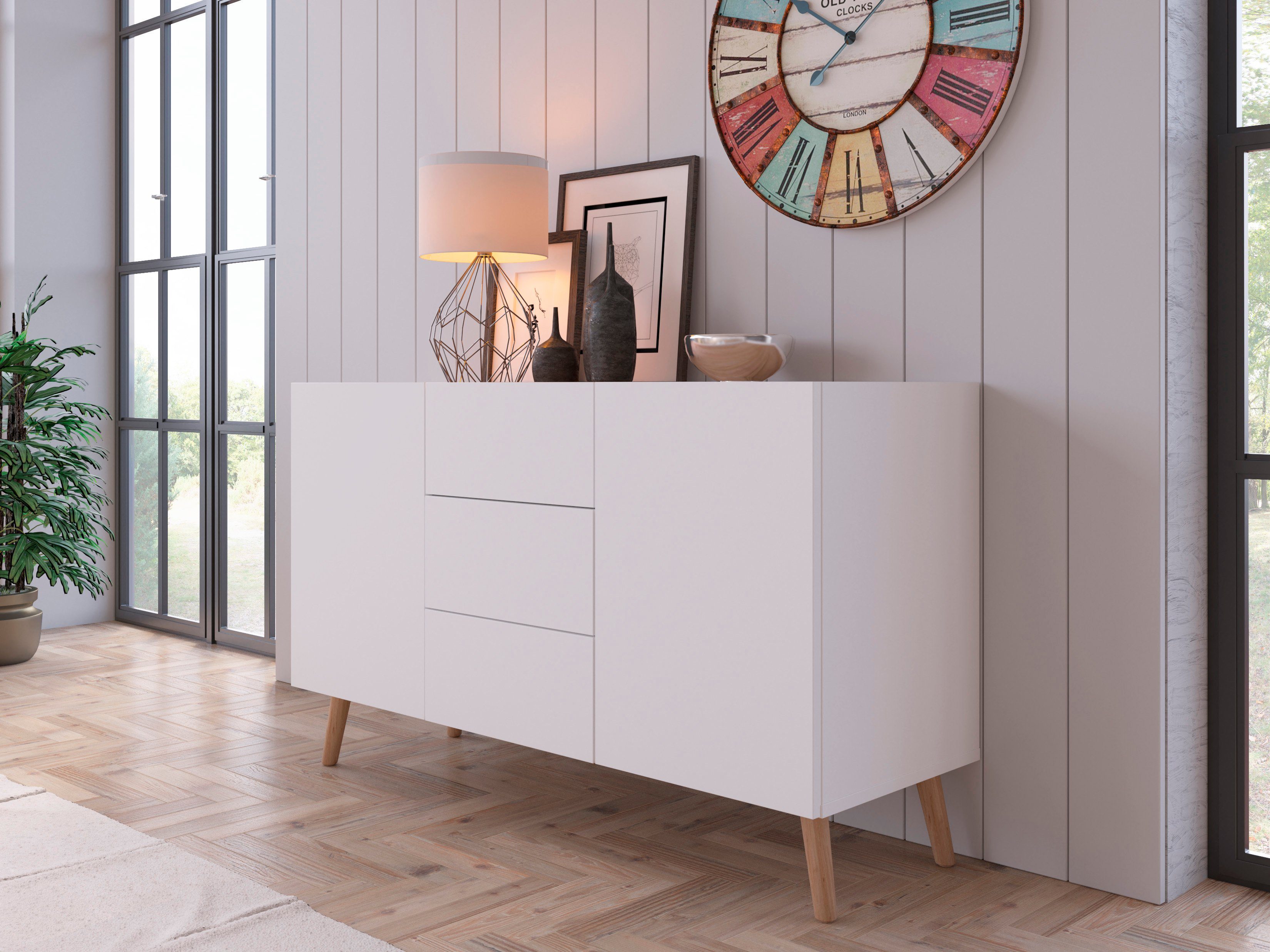 INOSIGN Sideboard Scandi, Breite 120 cm Weiß Alpin/Jackson Hickory | Weiß Alpin/Jackson Hickory