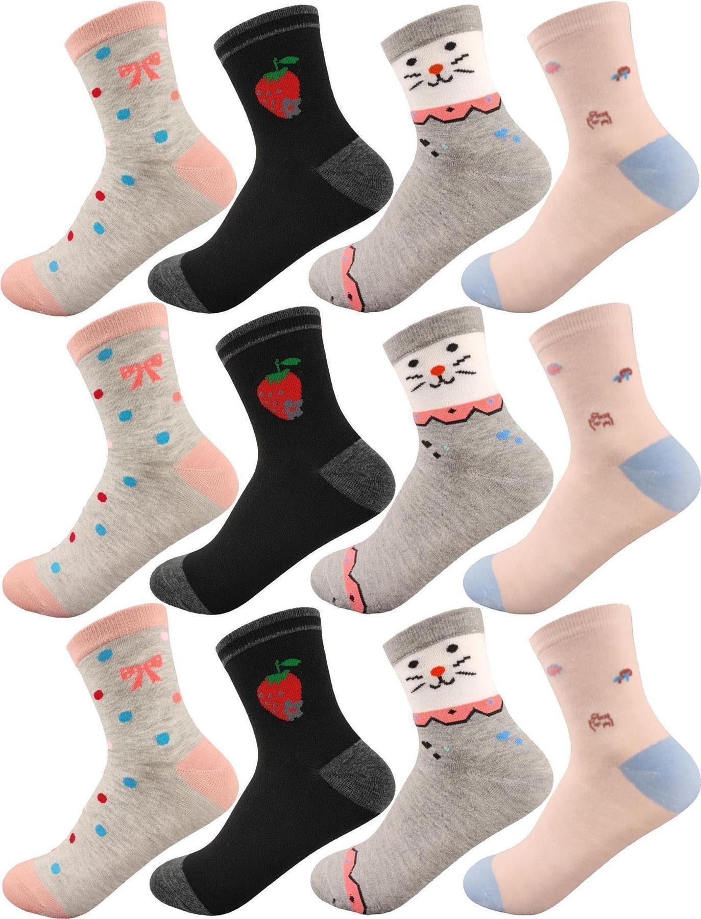EloModa Freizeitsocken 12 Paar Kinder Socken Jungen & Mädchen mit Muster Baumwolle, 23-26 (12-Paar) 12 Paar, Mix11