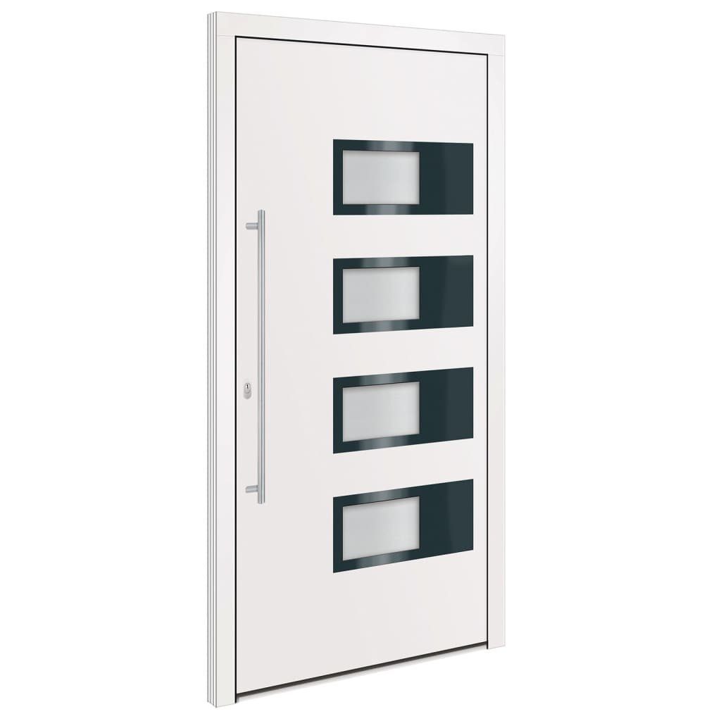 vidaXL Haustür Haustür Weiß 100x200 cm Aluminium und PVC Haus Eingangstür Glas-Elemen