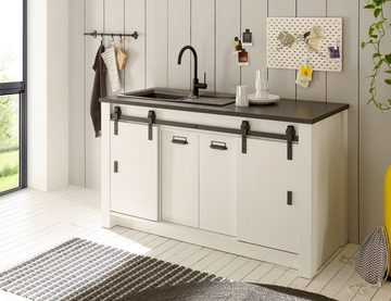 Furn.Design Küchenbuffet Stove (Küche in weiß Pinie und anthrazit, 4-St., Set Landhaus) mit Soft-Close, mit Schwebetüren