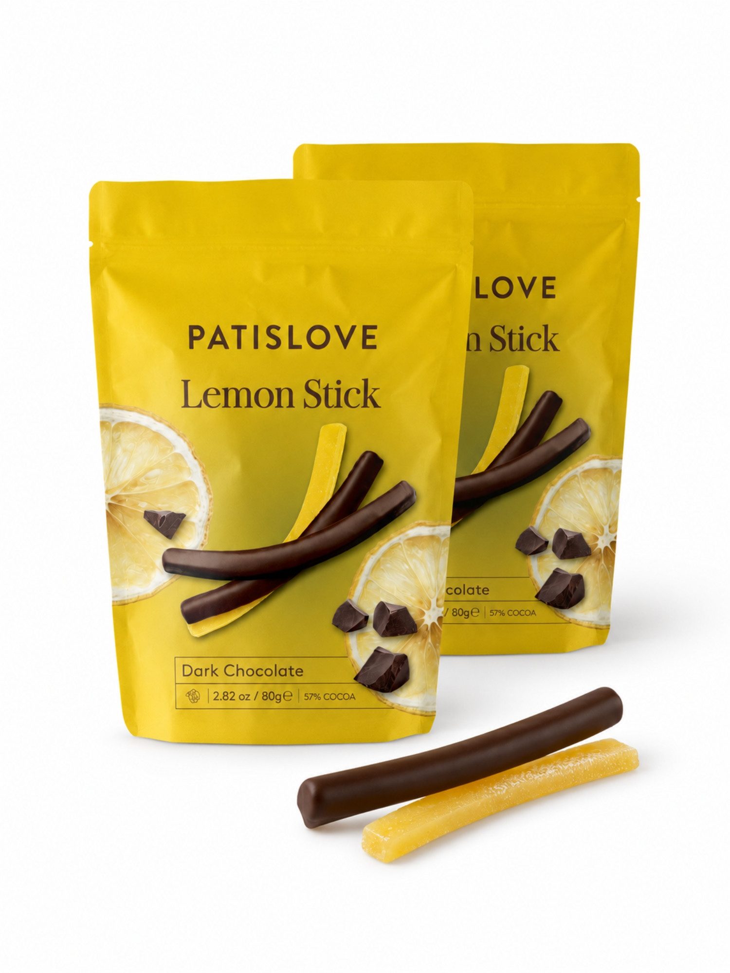 PATISLOVE Schokolade Patislove Zartbitterschokolade Zitronen-Sticks, Schoko-Stäbchen, 80g, Ohne künstliche Farbstoffe, Spritzige Zitronenfüllung