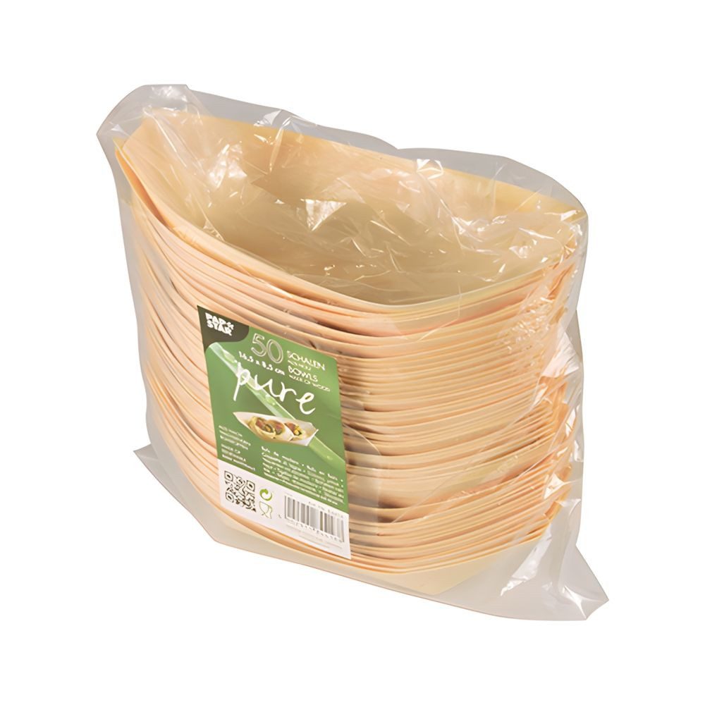 PAPSTAR Einwegschale Fingerfood - Schalen, Holz pure 16,5 cm x 8,5 cm Schiffchen 50 Stk, Holz