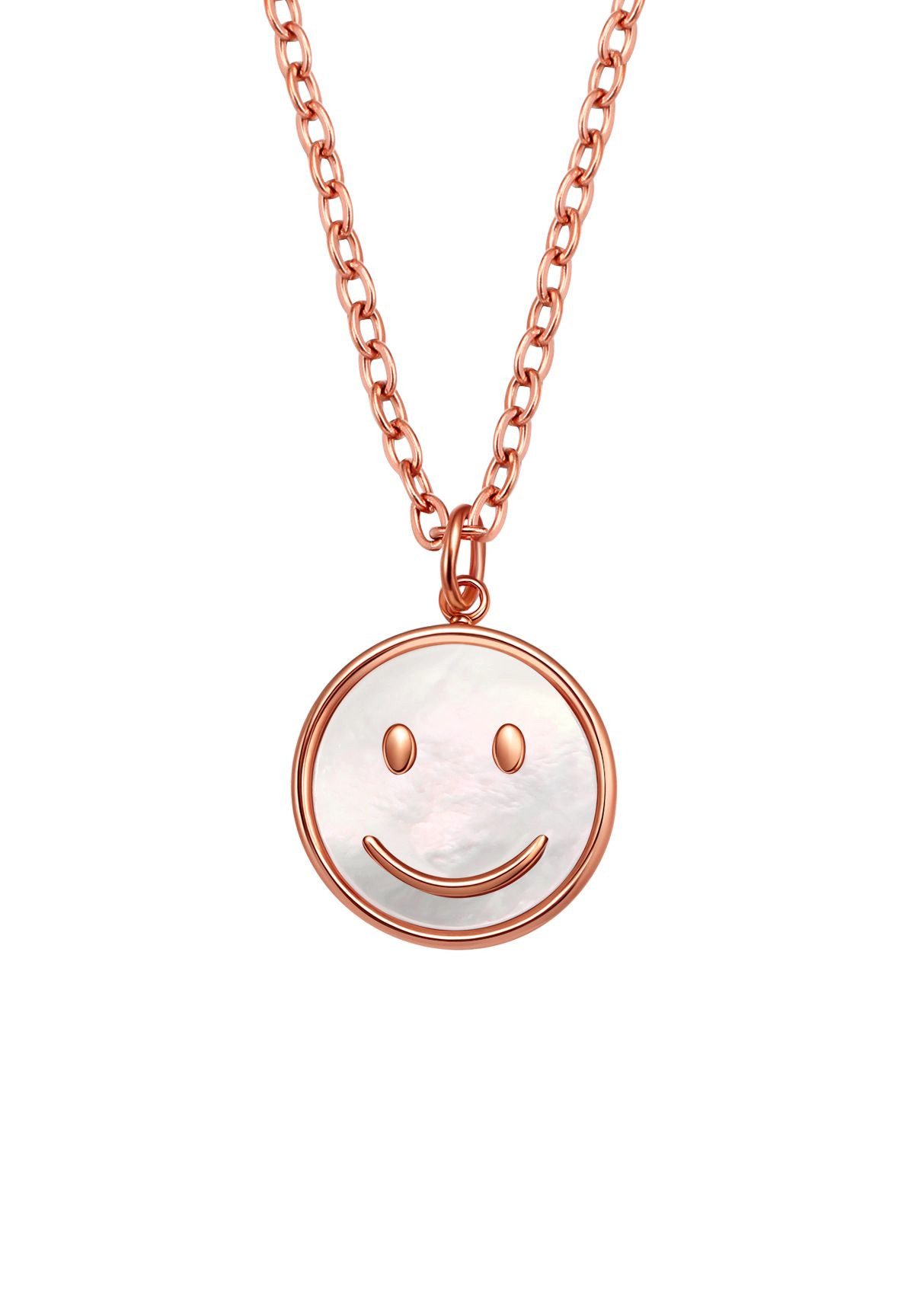 Hey Happiness Kette mit Anhänger Smiley, mit Muschel-Einsatz, Damen Halskette aus Edelstahl, 18k vergoldet