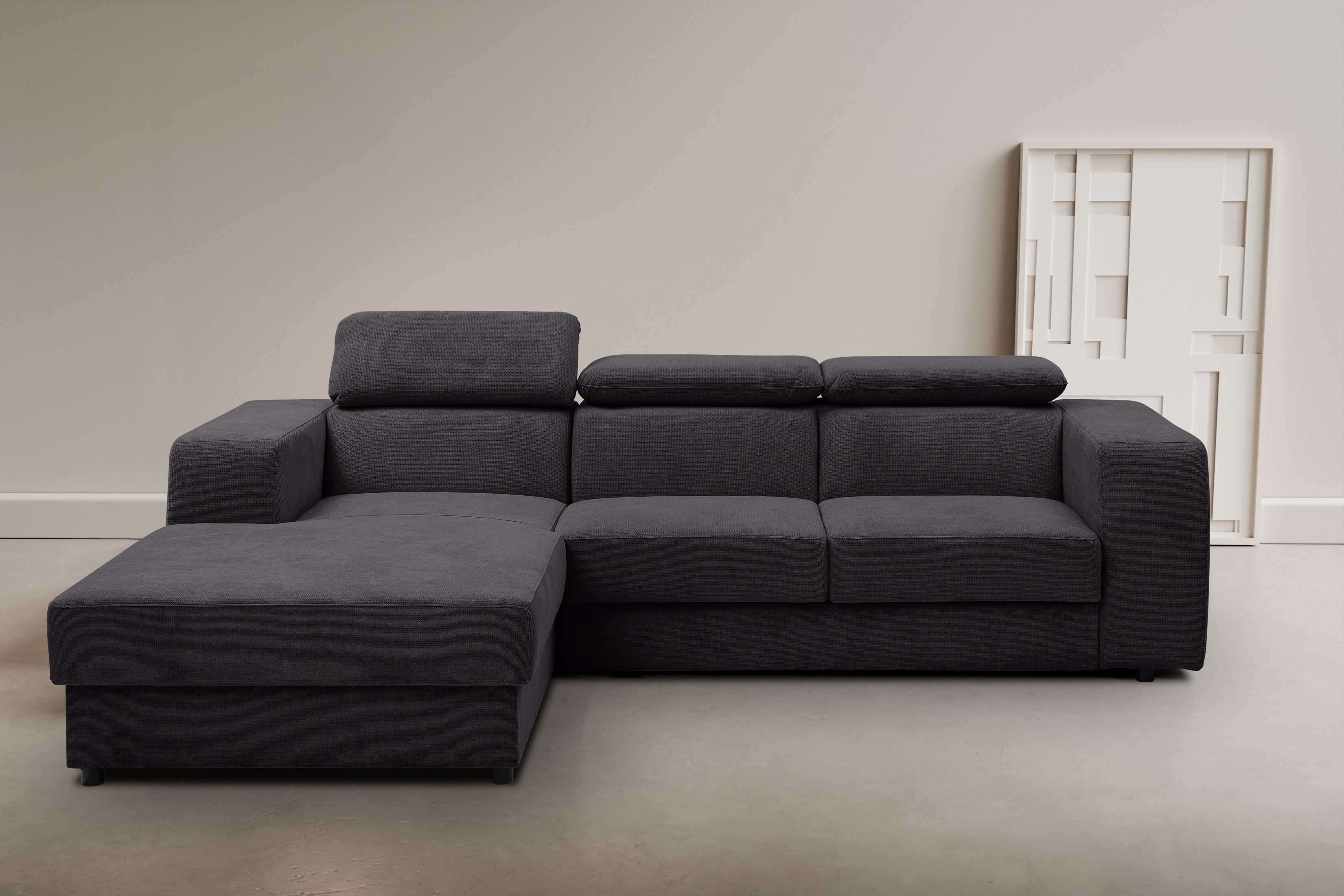 WERK2 Ecksofa Cherry, modernes Sofa mit Komfortfunktionen, Breite 270cm, L-Form, bequem, mit verstellbaren Kopfteilen, Schlaffunktion und Bettkasten