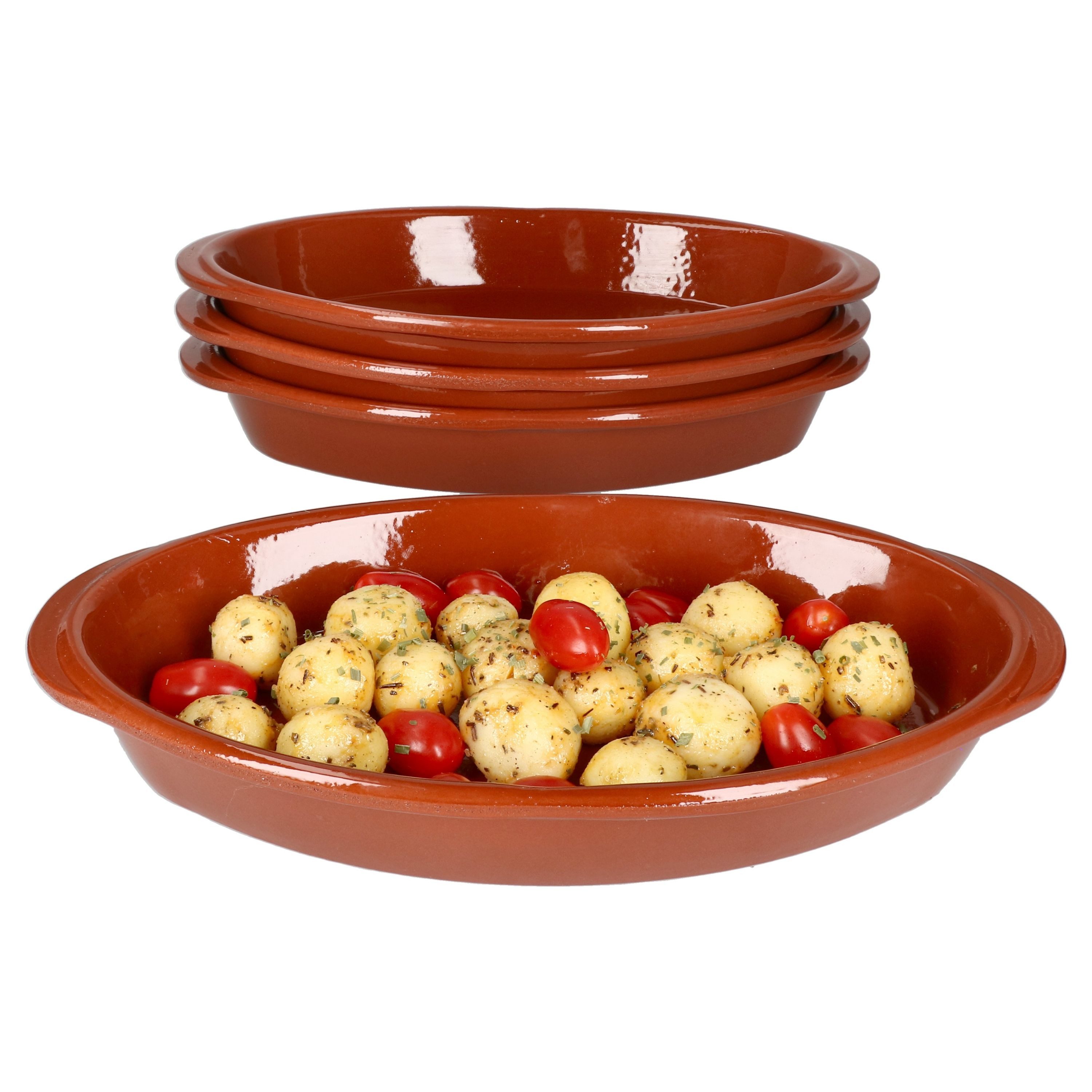 MamboCat Auflaufform 4er Set Ovale Auflaufform Boris Ton 32x18cm Größe M Mittelalter, Steingut