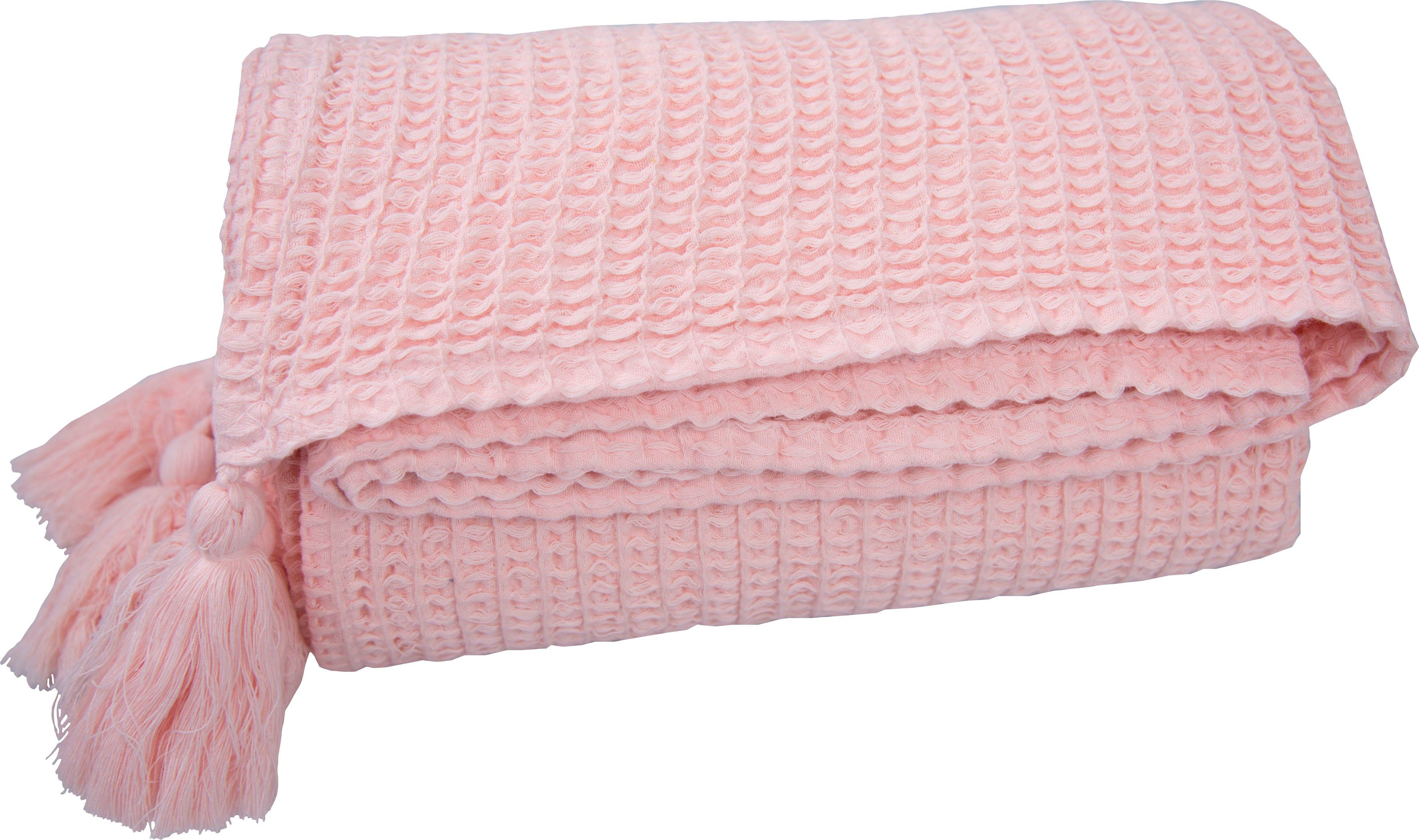 Honeycomb, TOM Quasten, Kuscheldecke Plaid rosé mit TAILOR HOME,