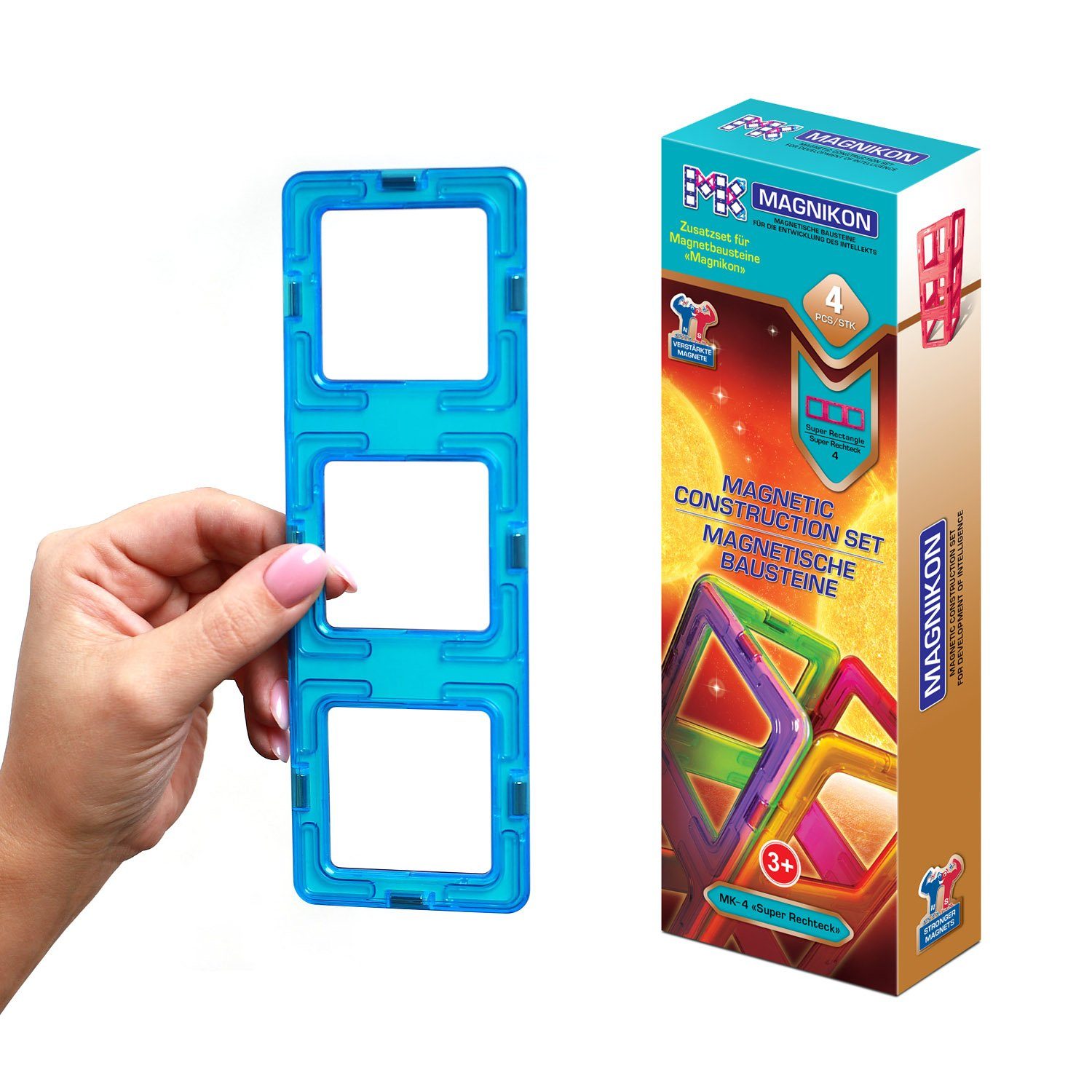 MAGNIKON Magnetspiel Bauklötze Erweiterung seltene Teile Magnetische Bausteine Magnetspielbausteine, (Zusatzset Magnetbausteine, 4 St., Bausteine), stabile Baumodelle