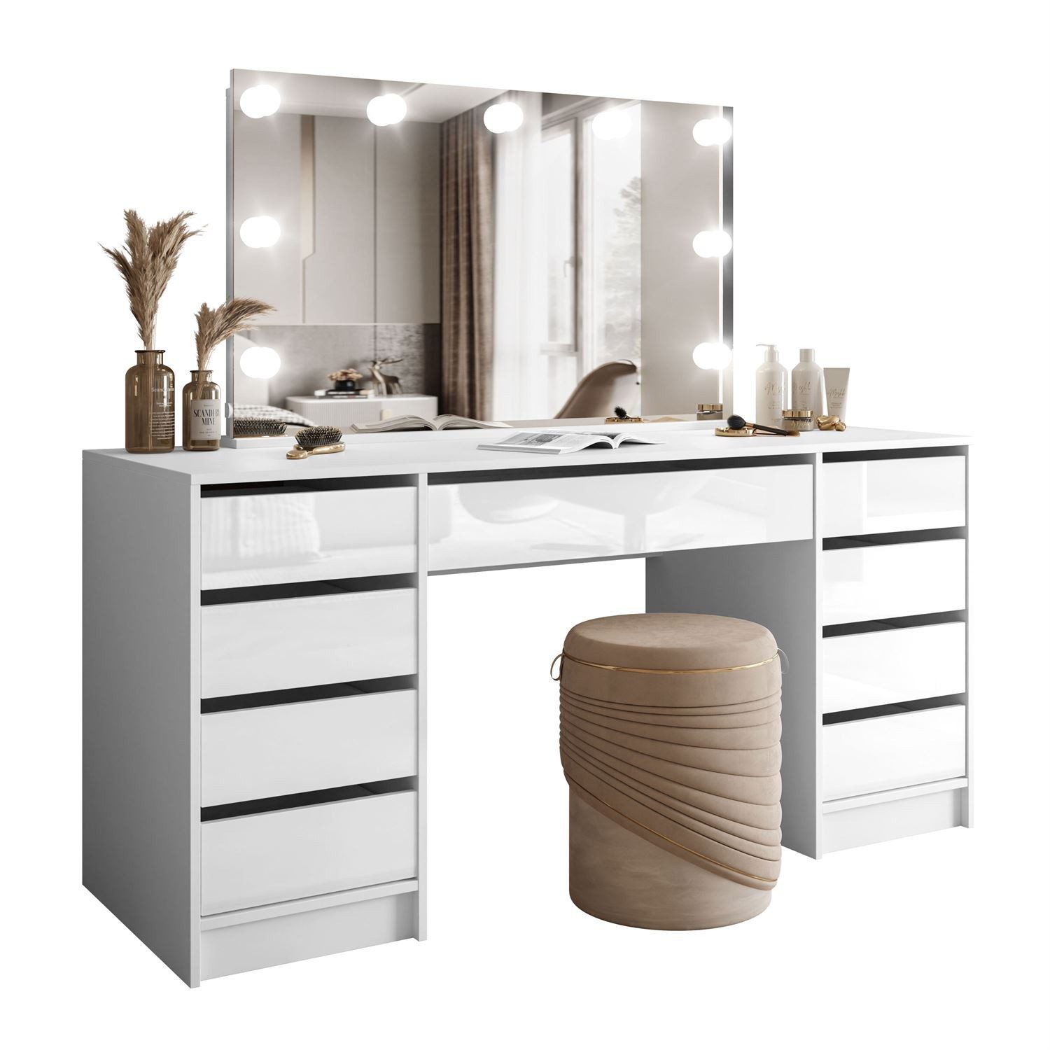 yourhouse24 Schminktisch Hollywood MADI DOUBLE ELITE inkl. dimmbarem LED-Spiegel (152 cm)