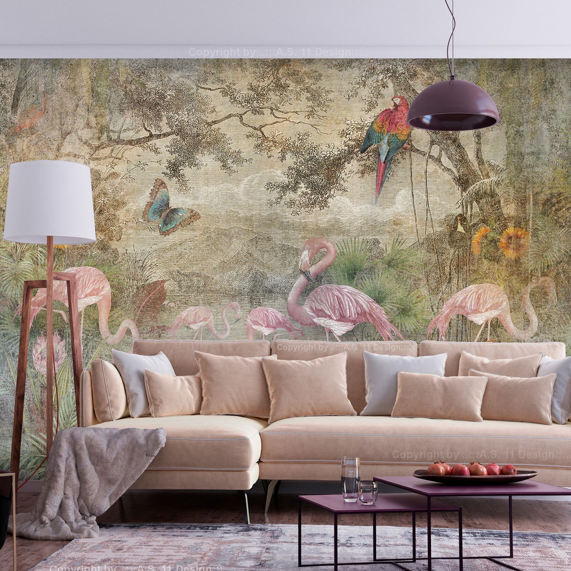 KUNSTLOFT Vliestapete Wild Fauna and Flora 2.94x2.1 m, Halb-matt, Matt, lichtbeständige Design Tapete