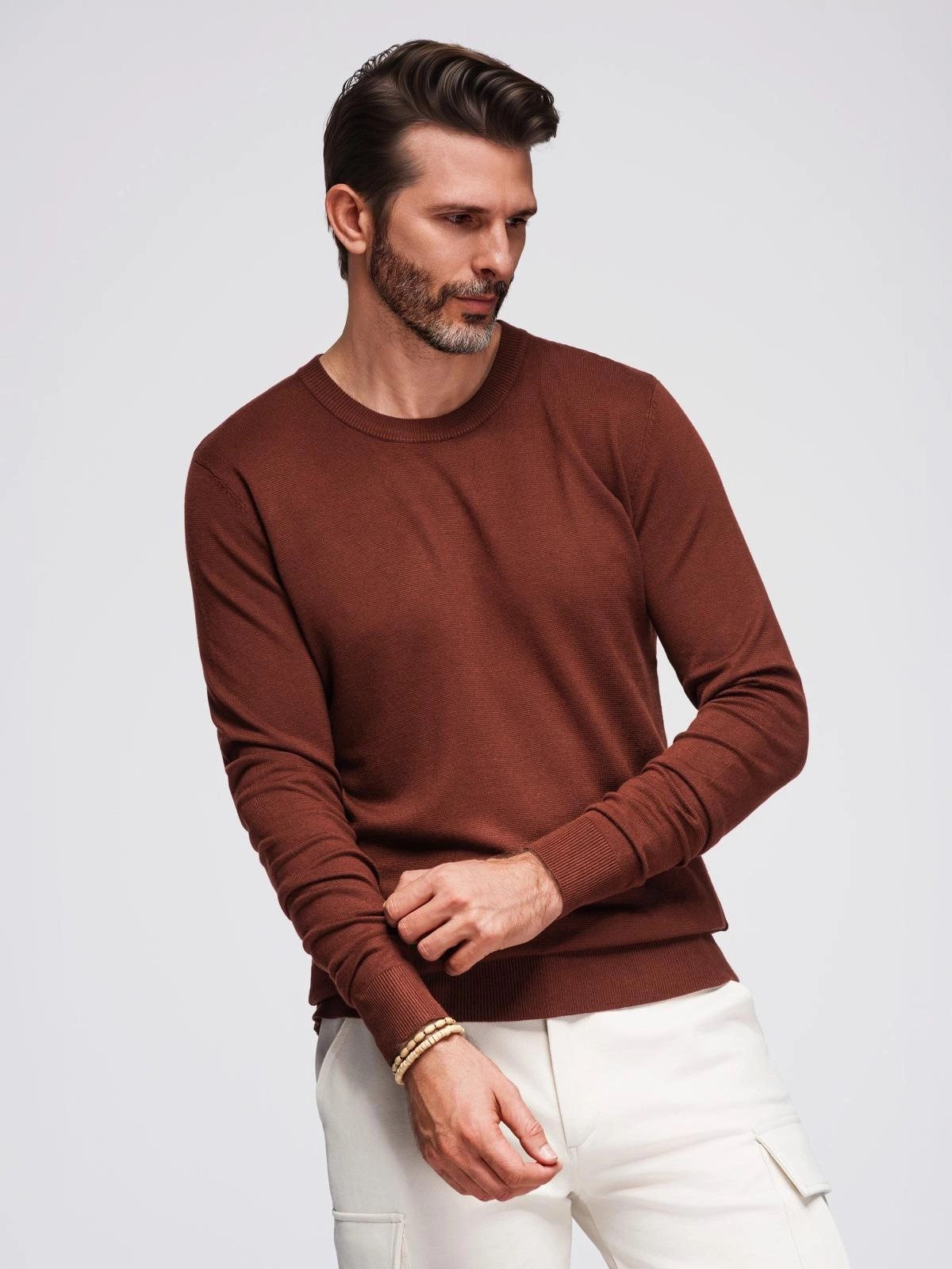 OMBRE Rundhalspullover Herrenpullover mit Rundhalsausschnitt aus elastischem Strick