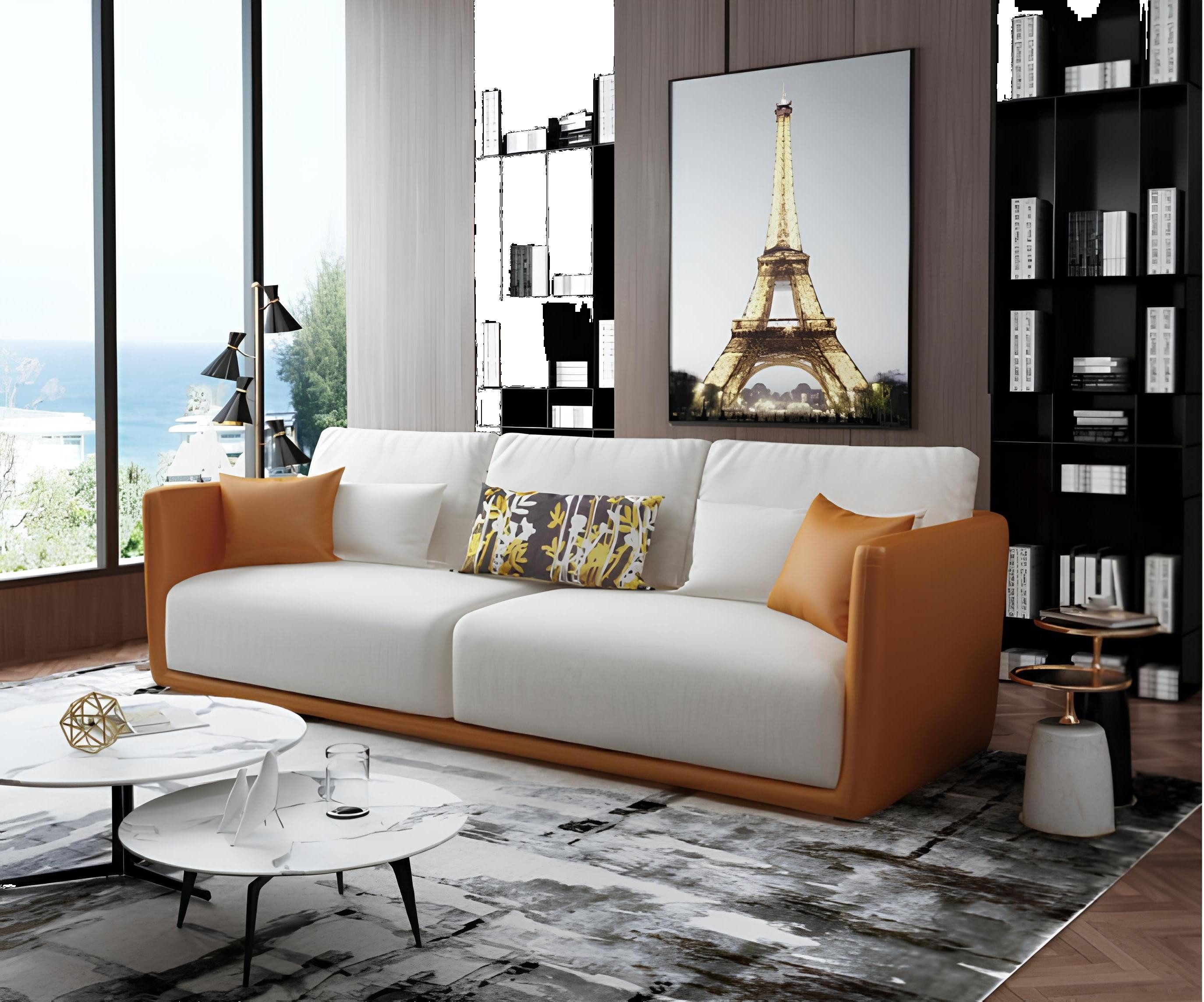 Xlmoebel 4-Sitzer Designer-Sofa aus Leder in leuchtendem Orange, Hergestellt in Europa