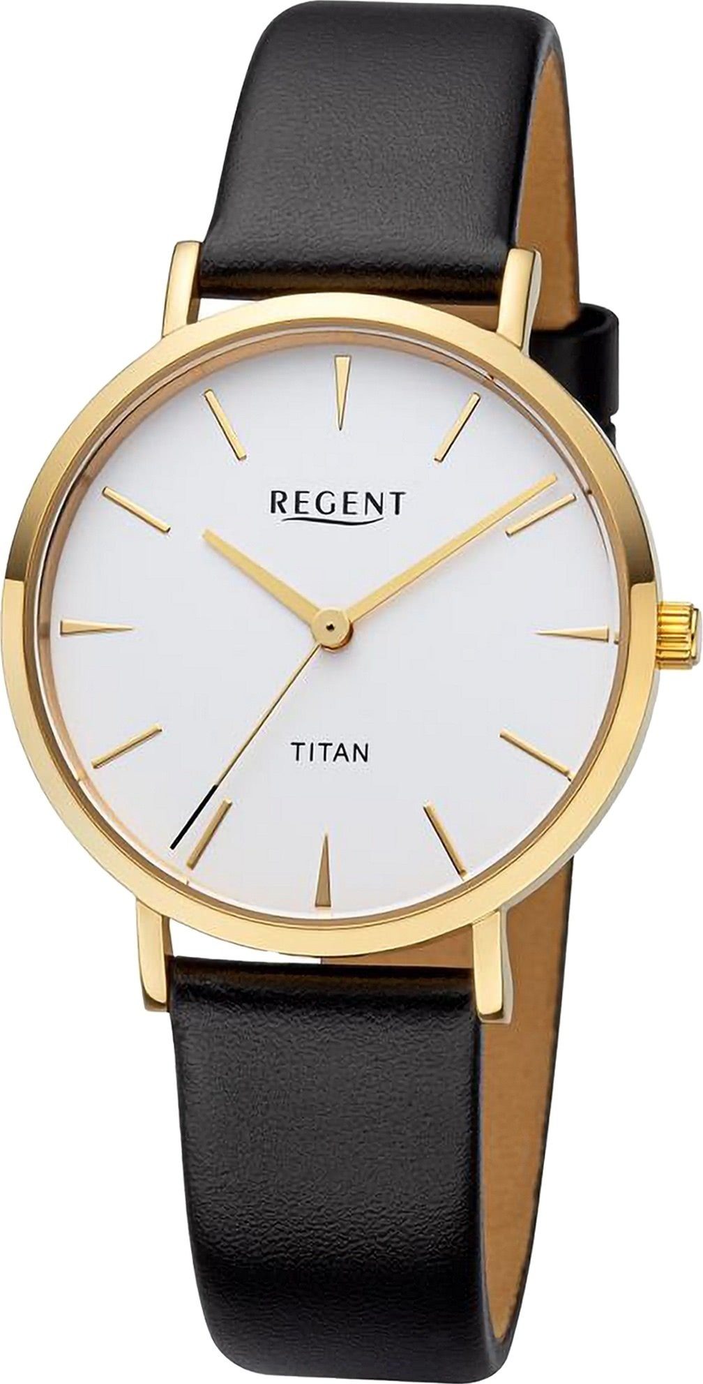 Regent Quarzuhr Regent Damen Armbanduhr Analog, Damen Armbanduhr rund,  extra groß (ca. 36mm), Lederarmband, Titangehäuse
