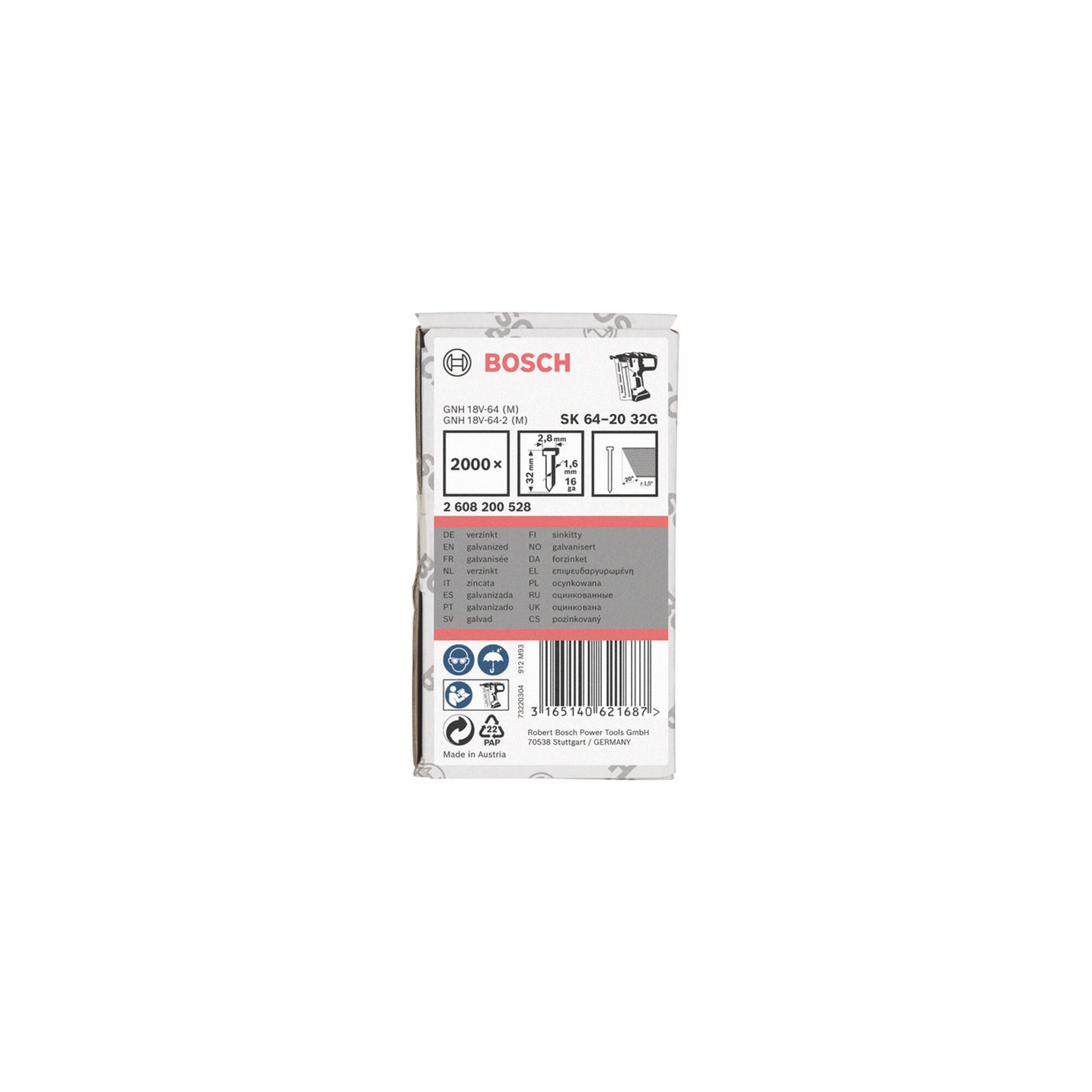 Bosch Professional Stahlnagel Bosch Senkkopf-Stift SK64 20G 32 mm verzinkt 1000 Stk