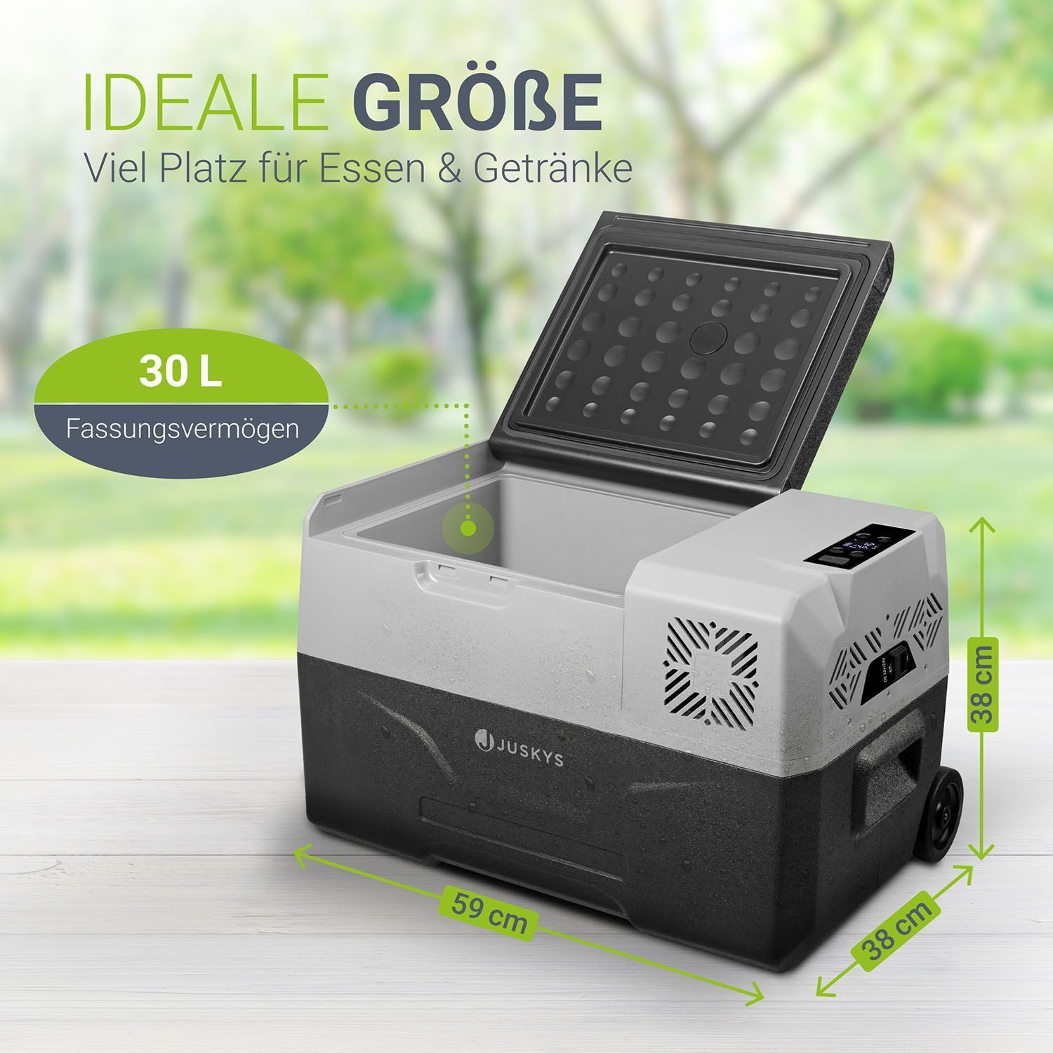 Juskys Kühlbox Yukon, 30 l, mit ECO-Modus, Rollen und Teleskopgriff, starker Kompressor