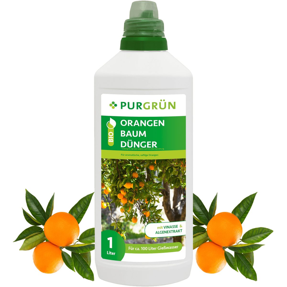 Obstdünger Purgrün Bio Orangenbaum Dünger, NPK 4+1+7, Algenextrakt, 1 Liter