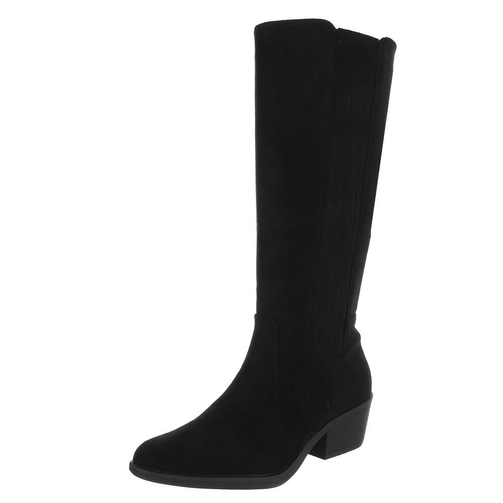 Ital-Design Damen Kniehoher Stiefel mit Blockabsatz, elegant Stiefel (92002447) Blockabsatz Stiefel in Schwarz