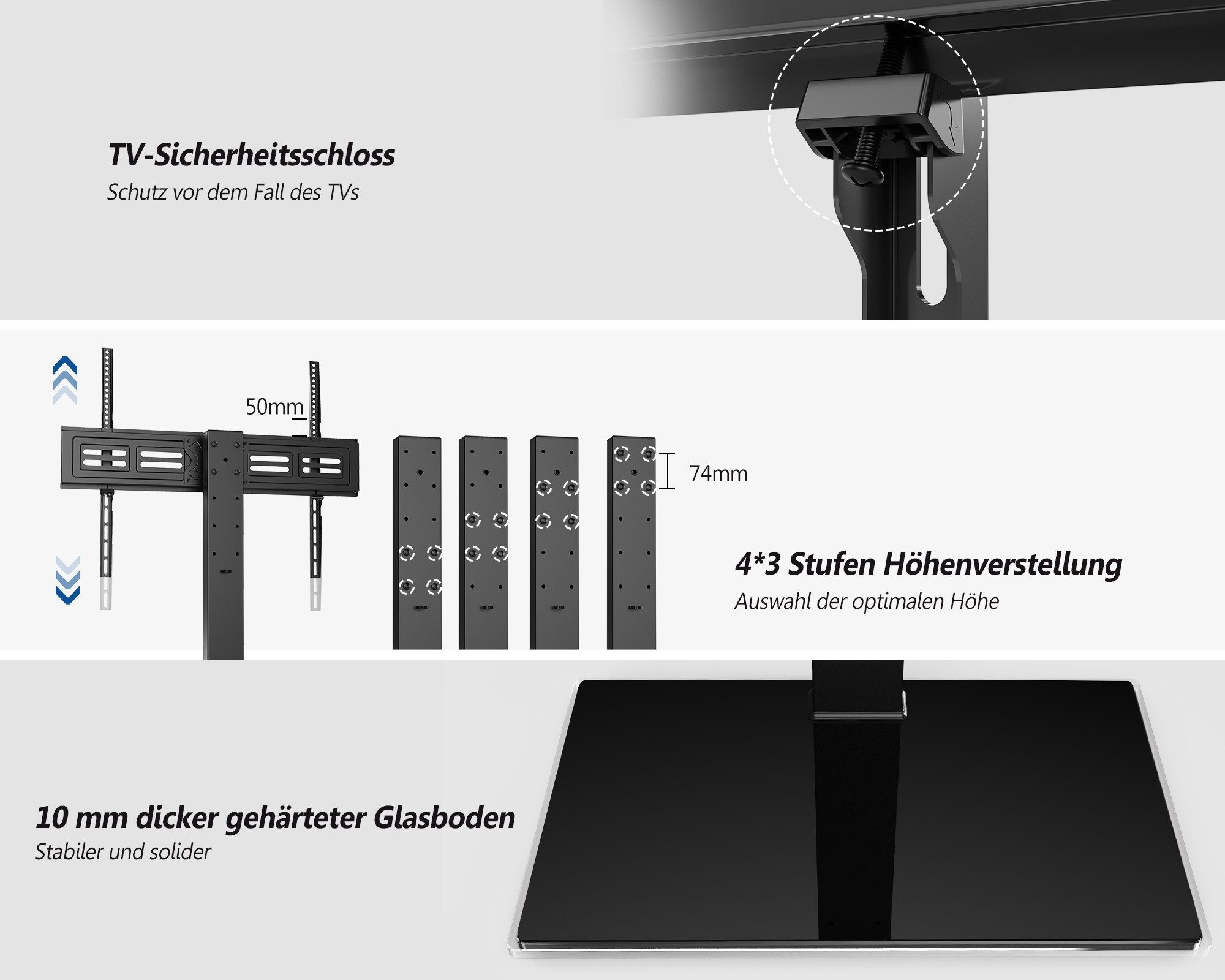 FITUEYES TV-Ständer TV-Tischständer, ±40° schwenkbar, 50-85 Zoll, (bis 85,00 Zoll, höhenverstellbar, bis 50 kg belastbar) – Bild 4 von 5