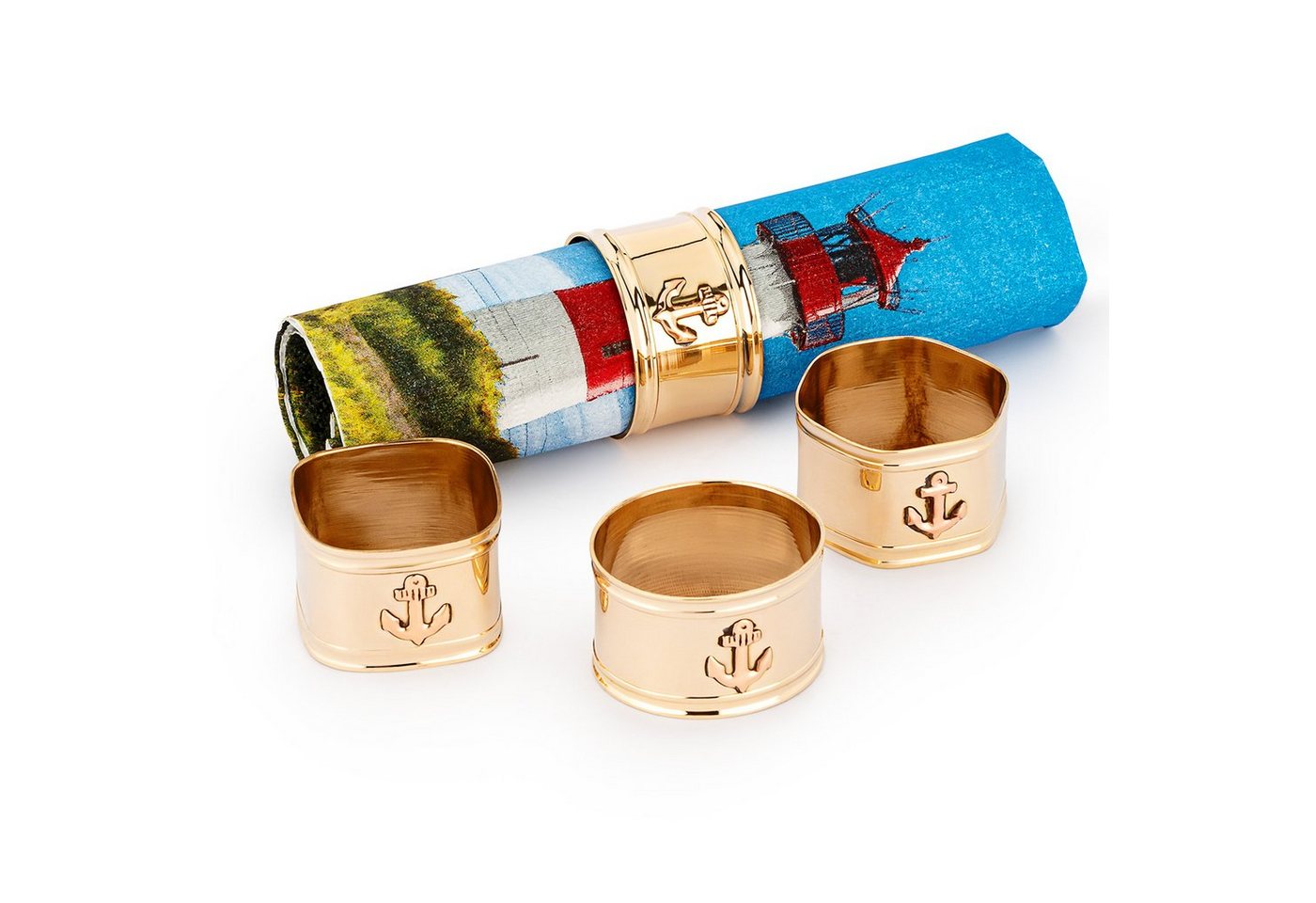 Thumbnail - NKlaus Kleinhacke Maritim Servietten Ringe Set aus Messing gold 4 verschiedene Formen Ti