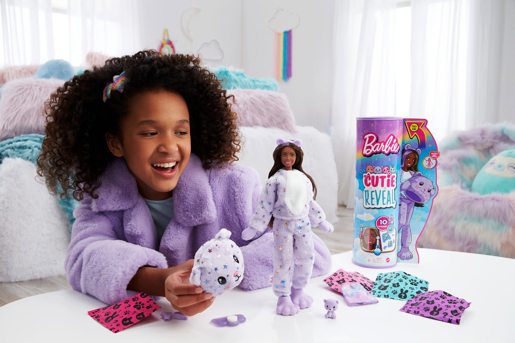 10 mit Cutie Reveal, Mattel® Teddy-Plüschkostüm Barbie und Anziehpuppe Überraschungen