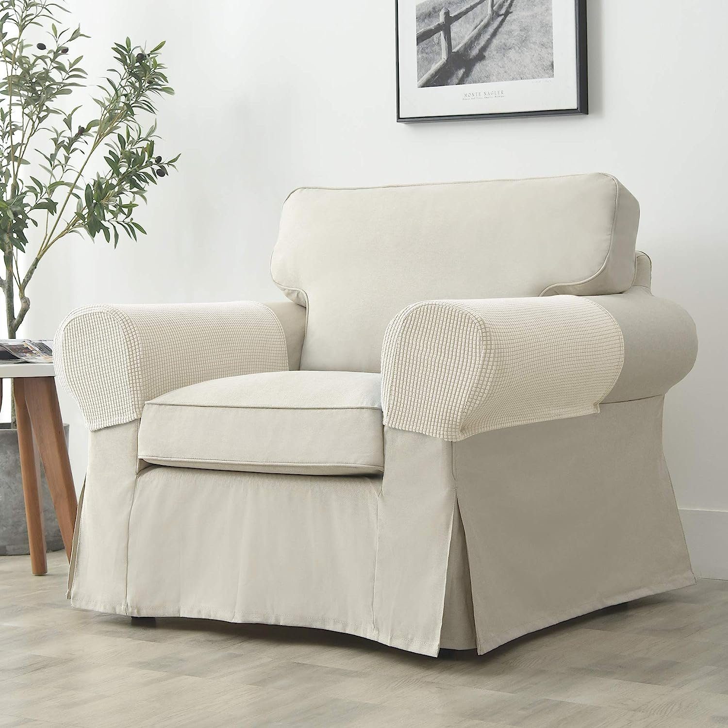 Sesselhusse Elastische Armlehnenbezüge, Armkappen, für Sessel, Sofa, Sessel, JedBesetzt weiß