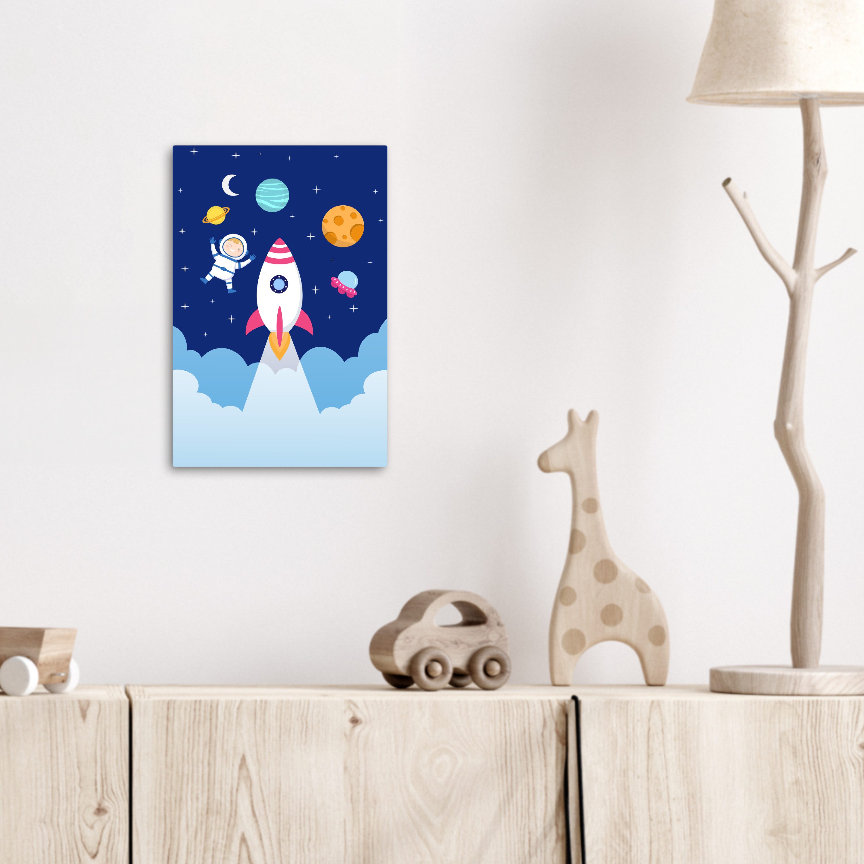 OneMillionCanvasses® Leinwandbild Rakete - Weltraum - Astronaut - Blau - Jungen, Fotodruck (1 St), Kinderzimmer Deko, Mädchen und Jungen Bilder 20x30 cm