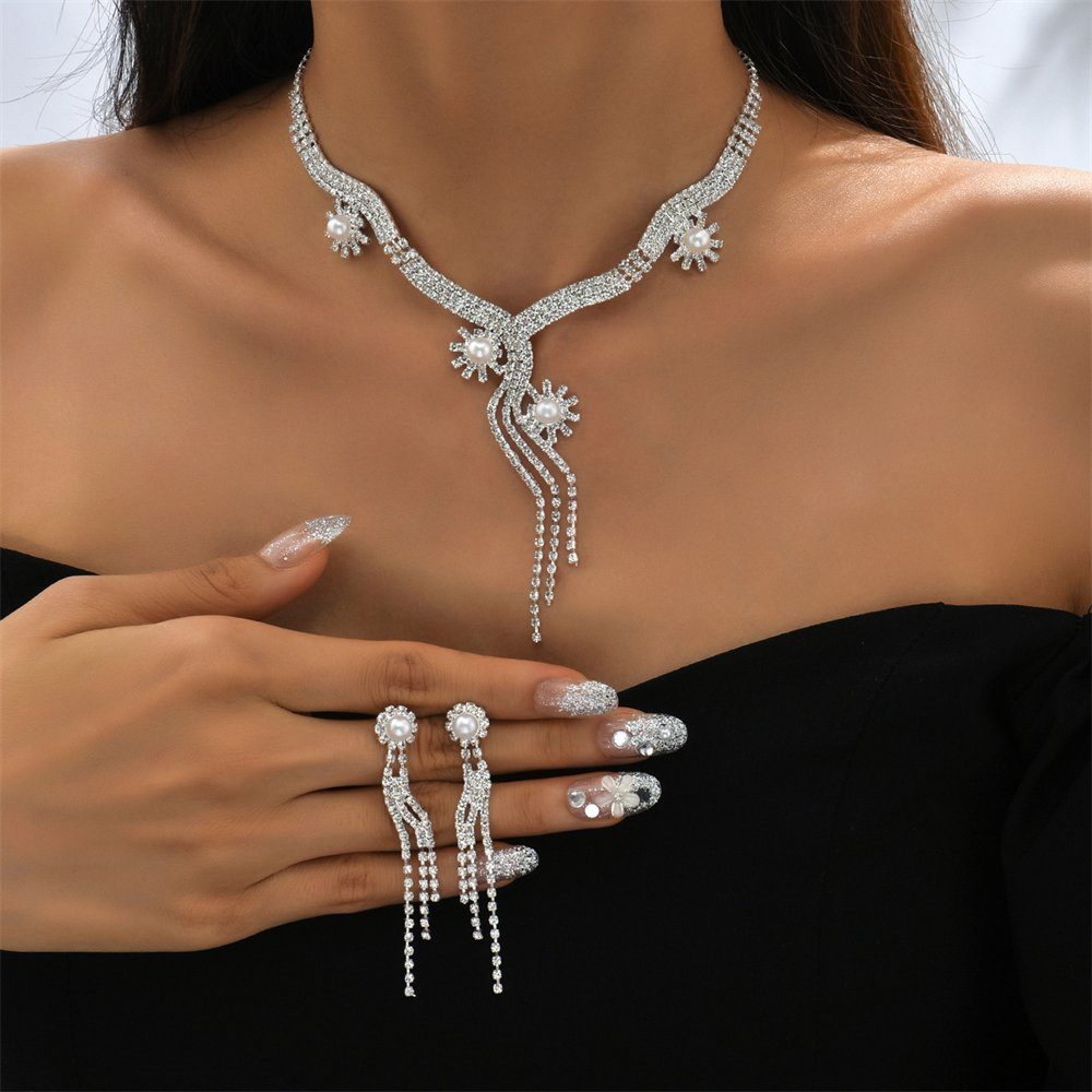 Mode Hochzeit Choker-Set Prom Ohrringe Halskette, Halskette Rouemi Zirkonia Perle Set