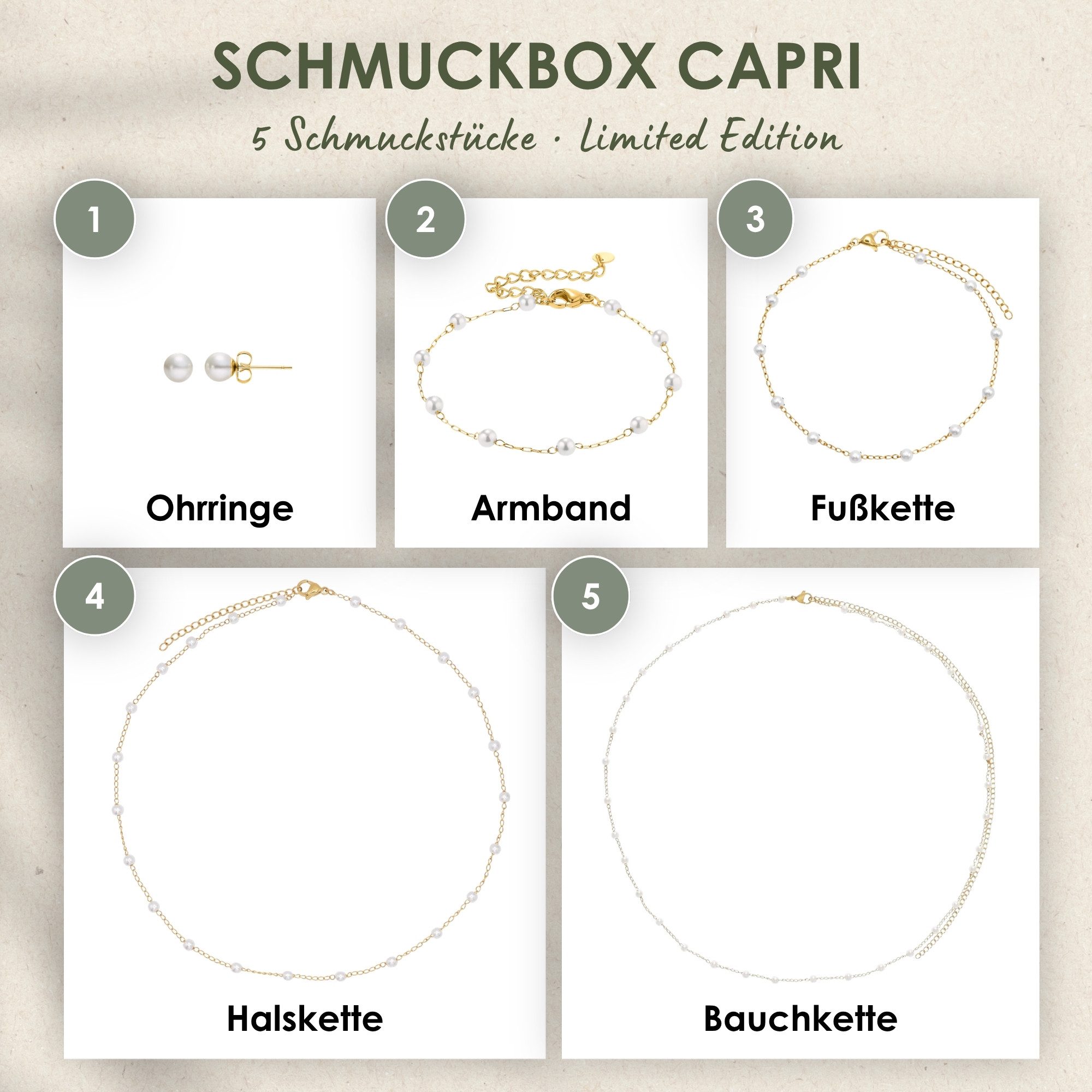 Heideman Schmuck-Adventskalender Summerbox Capri silberfarben, Schmuckset mehrteilig Schmuck für Frauen - 5 Schmuckstücke