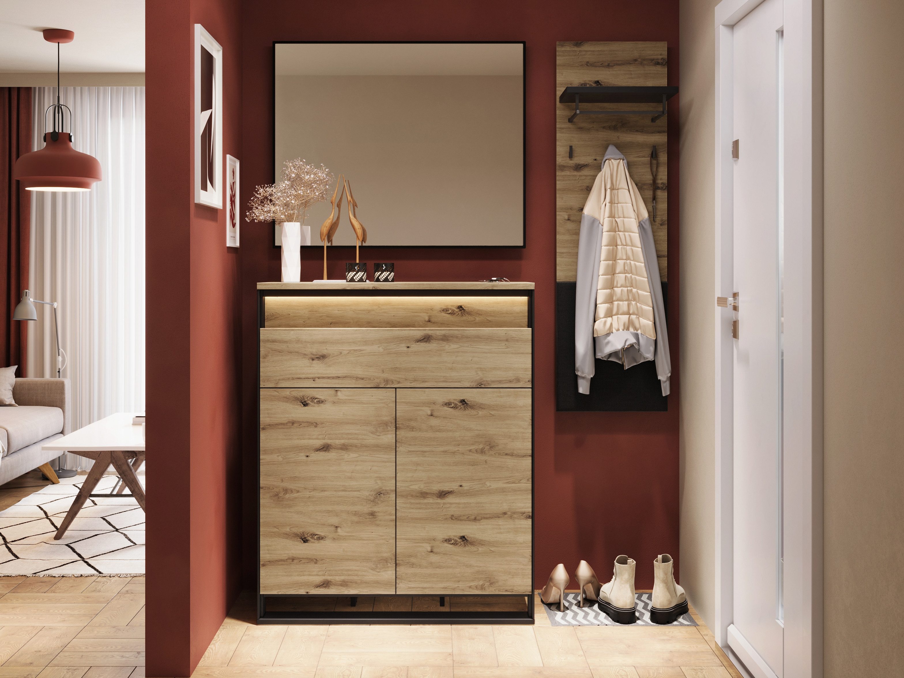 Compleo Garderoben-Set Loft Set LIMA, (Kommode, Kleiderbügel, Spiegel), Mod günstig online kaufen