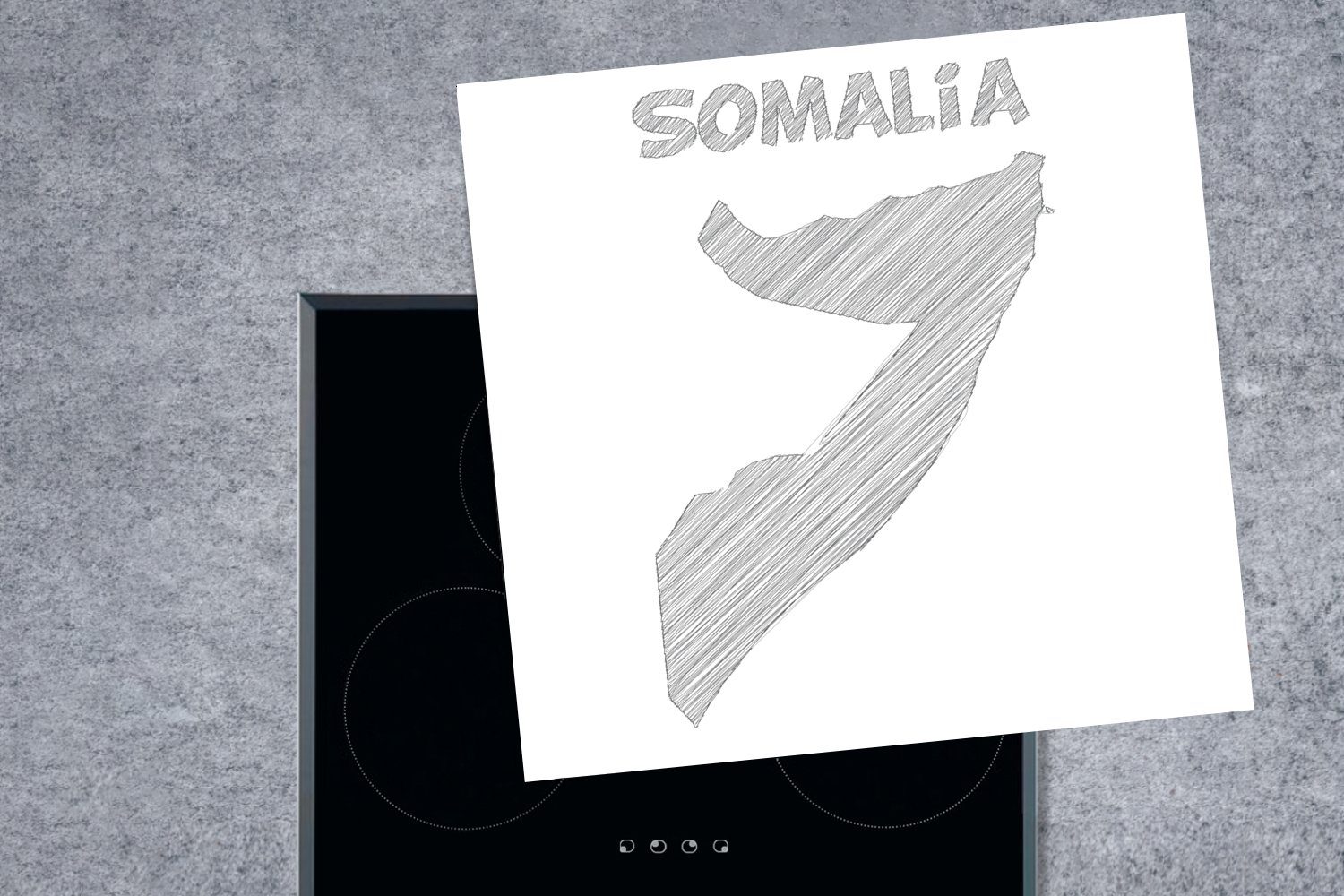 MuchoWow Herdblende-/Abdeckplatte Illustration einer für küche Skizze Somalia, 78x78 cm, (1 von Vinyl, Ceranfeldabdeckung, Arbeitsplatte tlg)