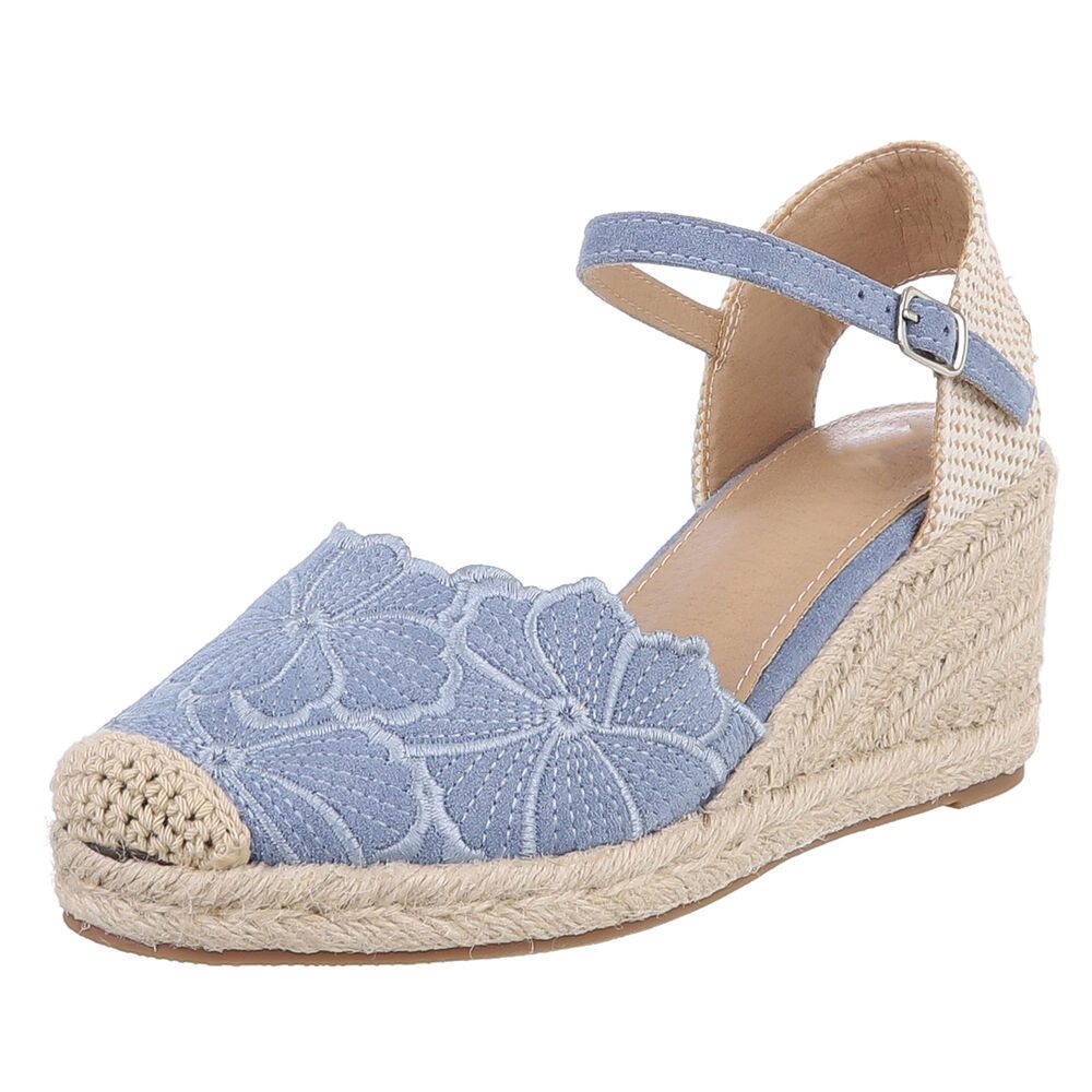 Ital-Design Beige Wedges mit Blumenstickerei – Sommerliche Eleganz Schnürpumps (89372887) Keilabsatz/Wedge Туфли in Blau
