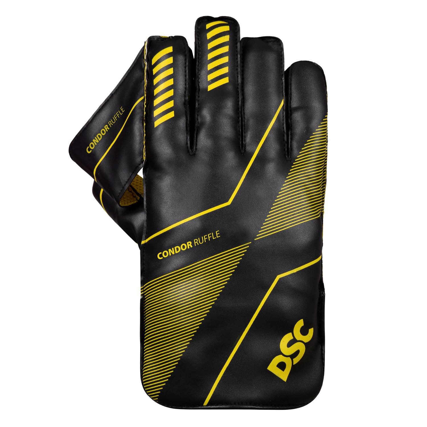 DSC Multisporthandschuhe Condor Ruffle Cricket Wicket Keeping Handschuh (Bestandteile des Pakets: 1 Paar Wicket Keeping Glove., optimale Schweißabsorption, sie bieten Komfort und Leistung) Für beidhändige Spieler, Cricket Wicket Keeping Schutz