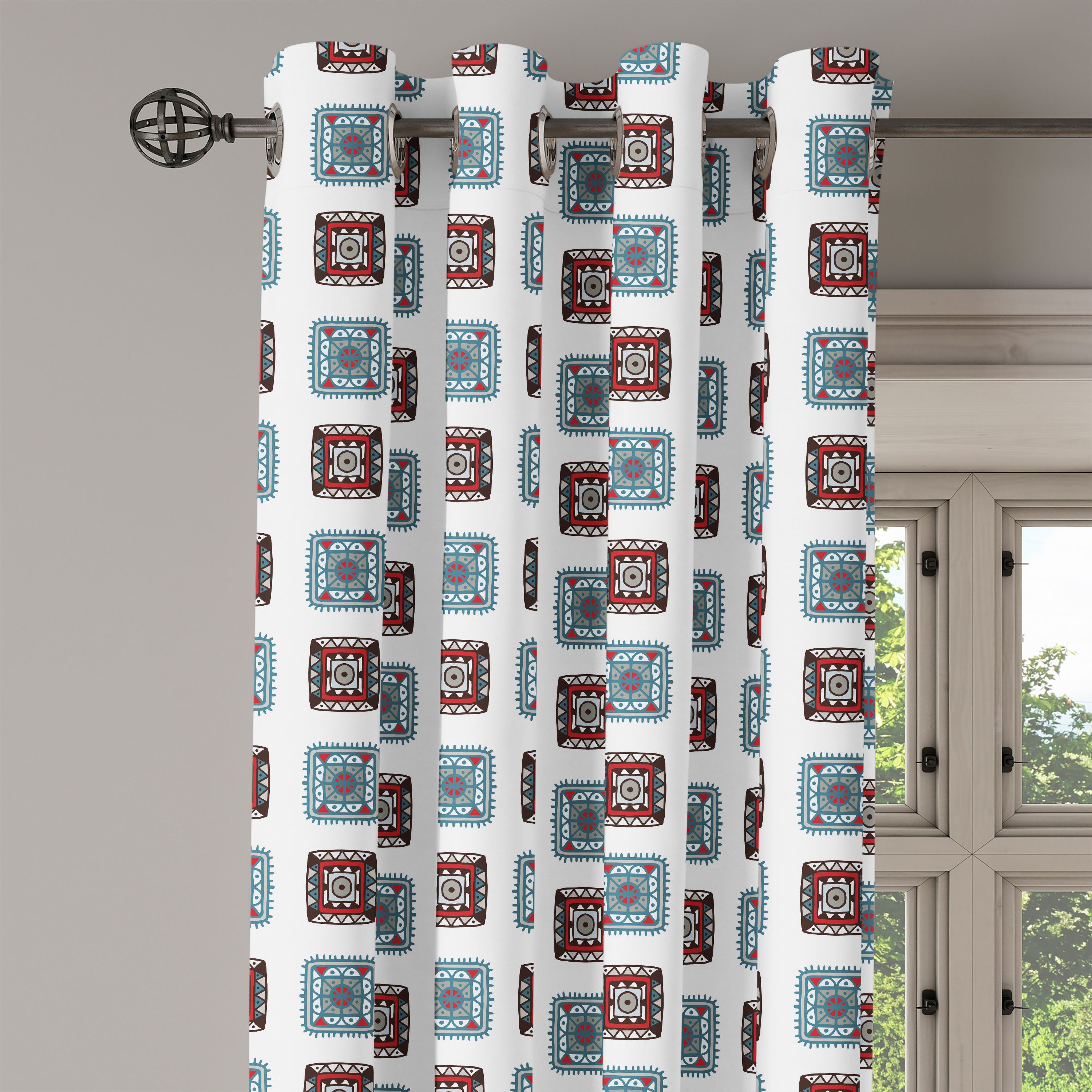 Gardine Dekorative 2-Panel-Fenstervorhänge für Schlafzimmer Wohnzimmer, Stoff Aztec Ethnic Abakuhaus
