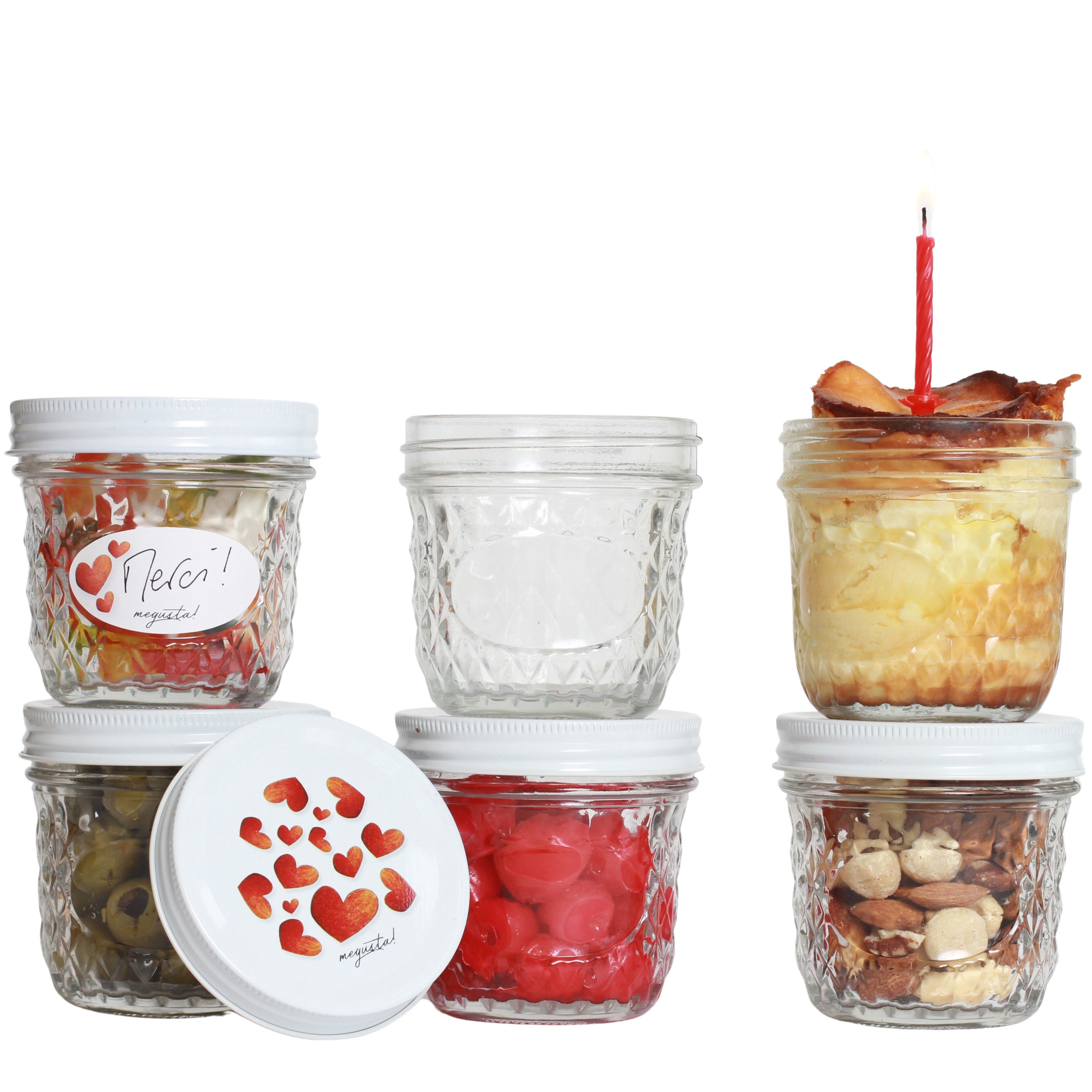 megusta! Einmachglas Diamantmuster, 280 ml, Marmelade Tee Kompott Dessert, + Etiketten, (6er Set), Банки для варення, Gewürzgläser, Dessertgläser mit Schraubdeckel