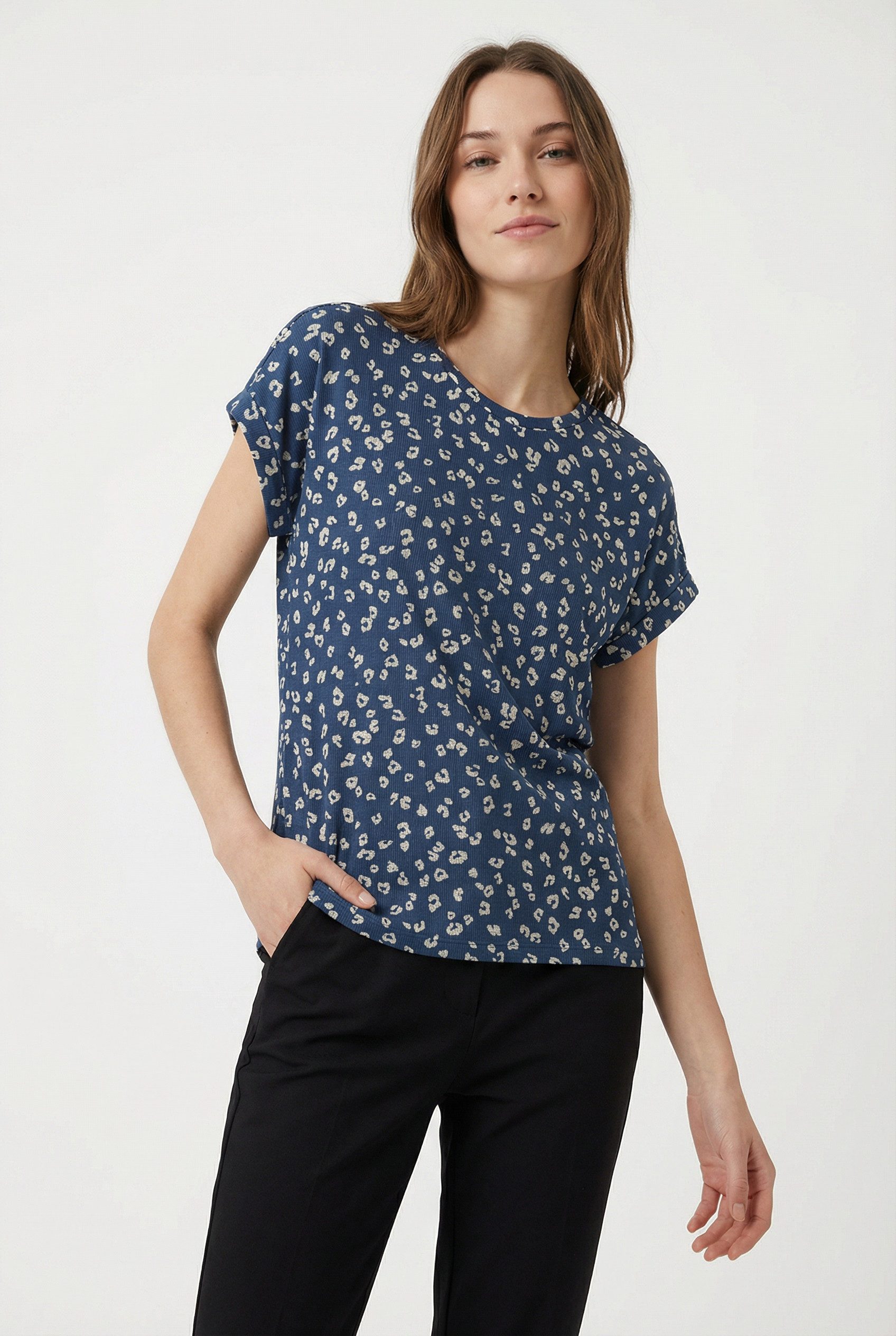 Vero Moda Strickpullover VMBRIANNAMIX SS O-NECK PULLOVER BOO mit Animal-Print