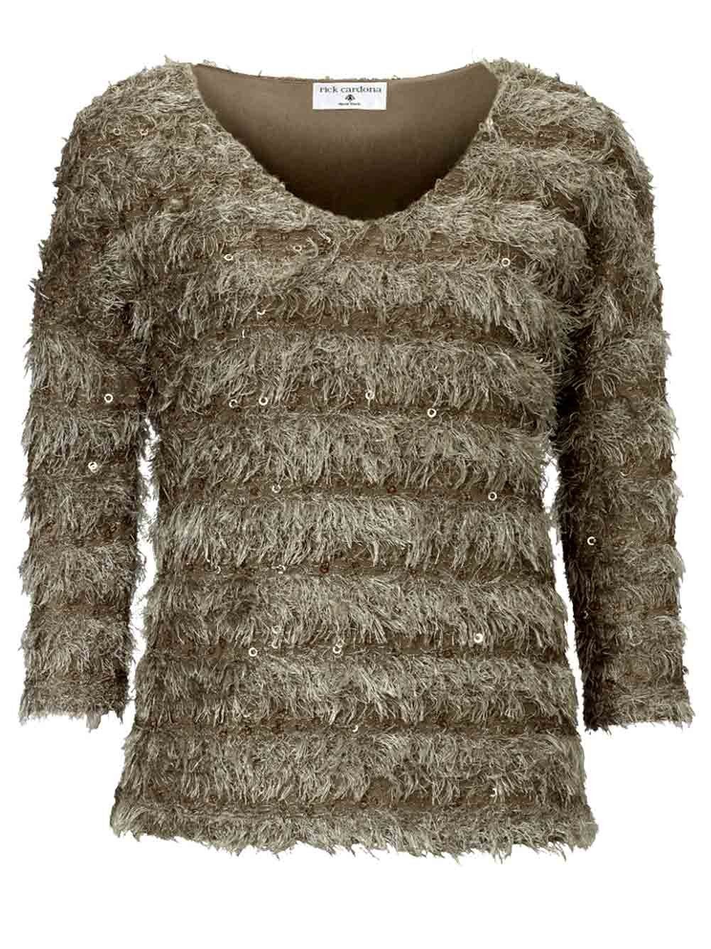 RICK BY RICK CARDONA Wickelpullover Rick Cardona Damen Designer-Pullover mit Pailletten, taupe mehr