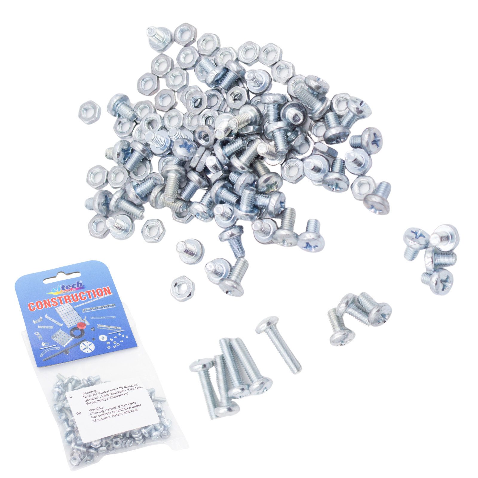Eitech Einzelkomponenten Schrauben & Muttern, Zubehörteile Metallbaukasten, (120 St), Einzelteile für deine Kreativprojekte, M4 kompatibel, Made in Germany